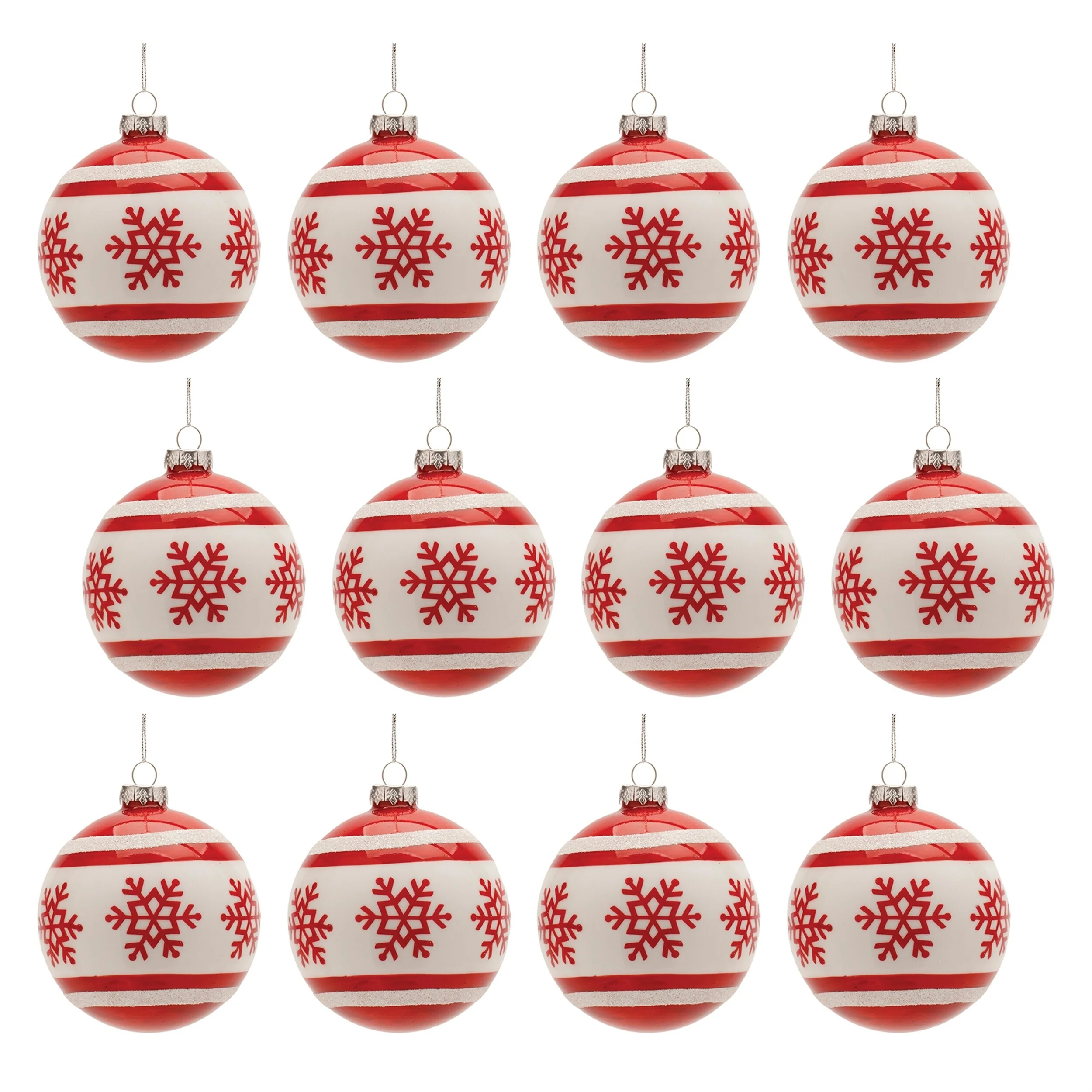 Set of 12 Glass Ornaments for Christmas Tree Red and White - 4