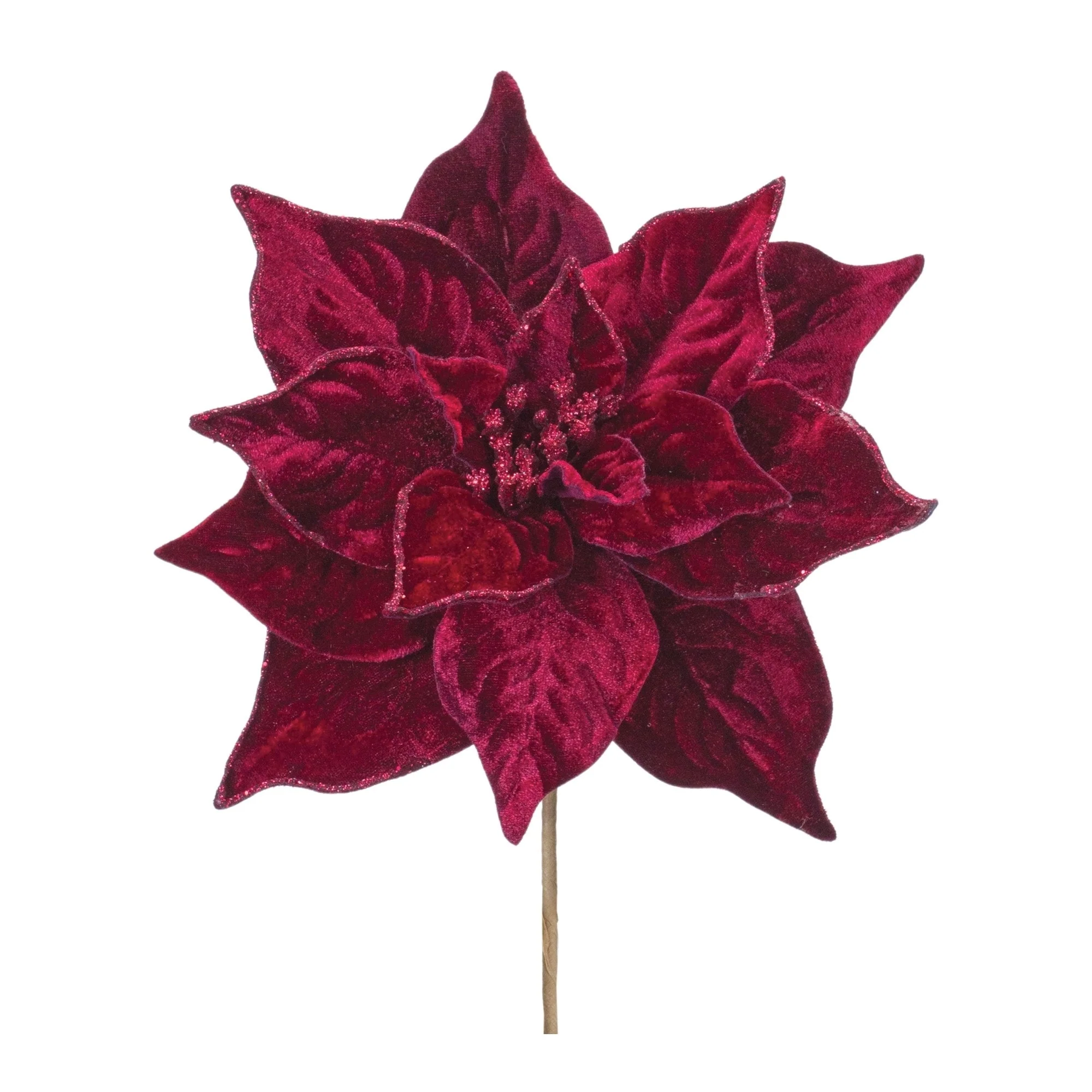 Artificial Glittered Poinsettia Stem Spray - 21