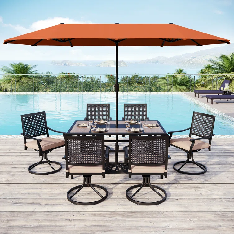 Alyah 6 - Person Rectangular Outdoor Dining Set with Cushions