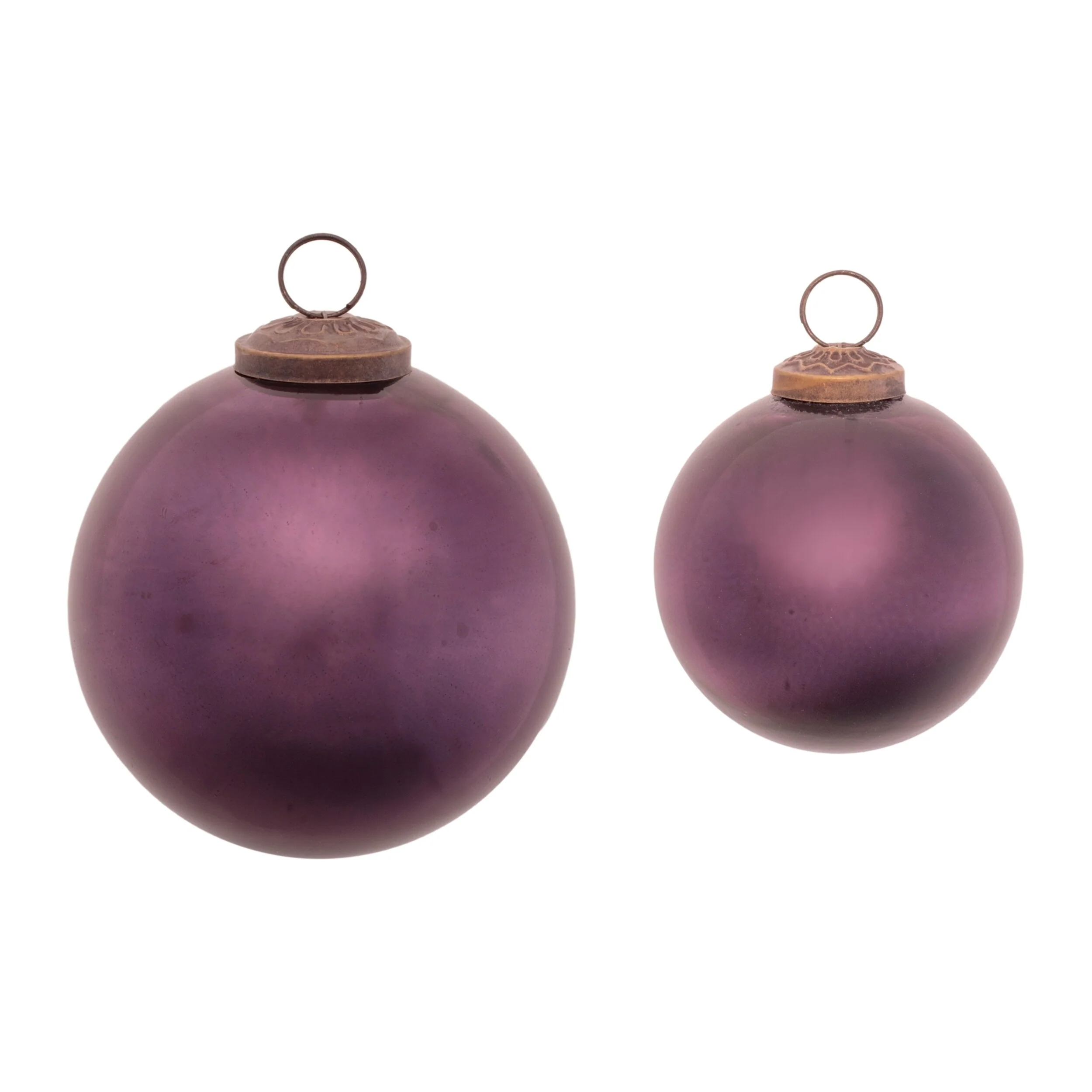 Purple Glass Glossy Ball Ornaments with Brass Cap Set of 12 Holiday Decor - 4” x 4” x 4” (L x W x H)