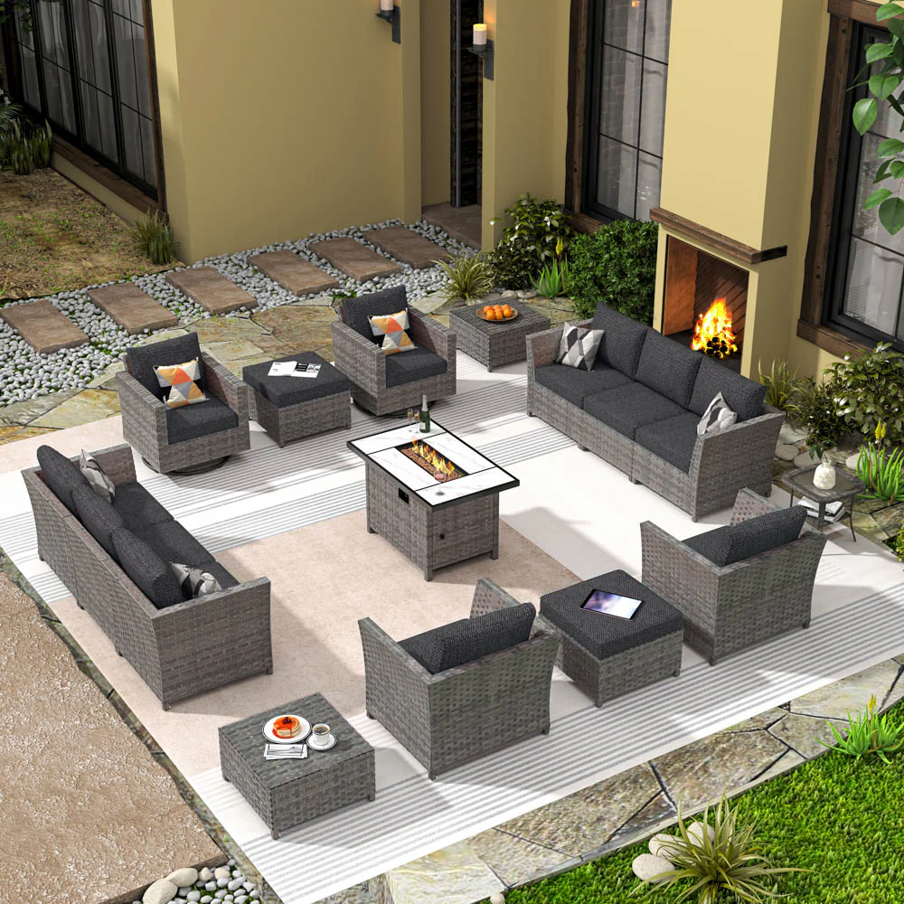 Ovios New Rimaru Series Patio Furniture Set 16-Piece include Swivel Chairs and 42