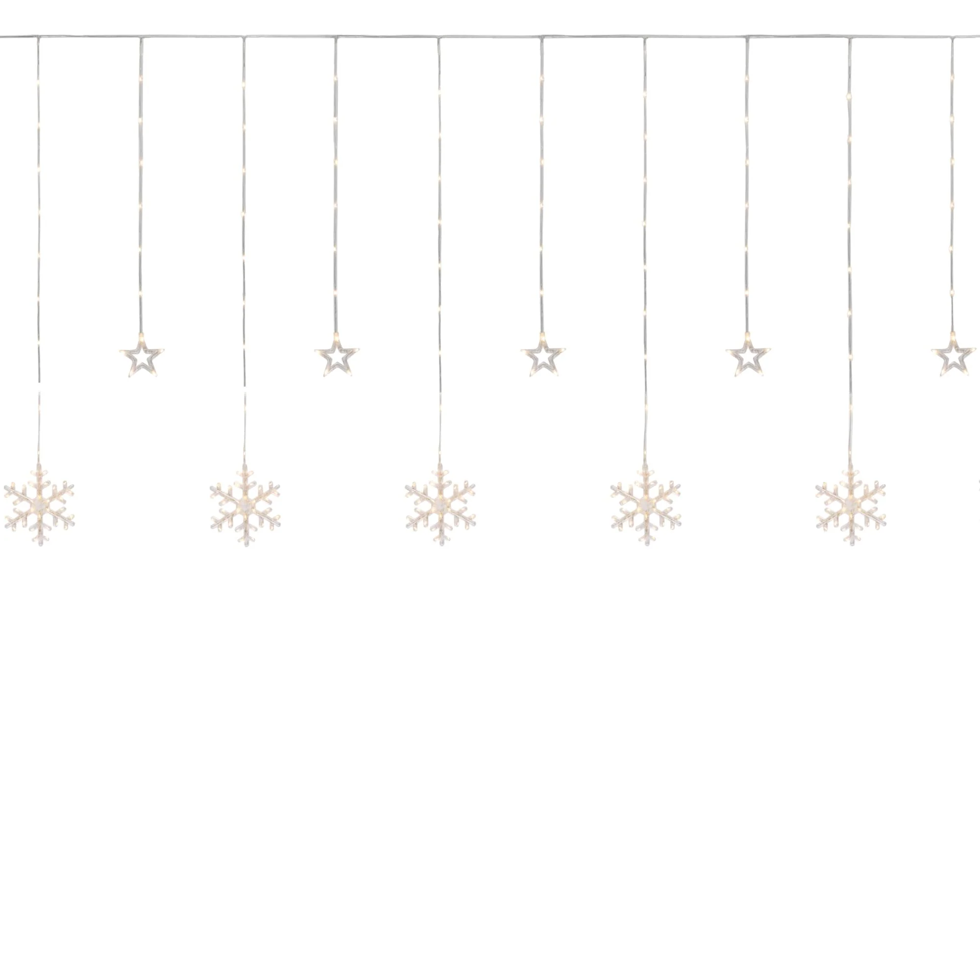 250 Clear LED Star Snowflake Window Curtain Lights 15.75ft Clear Wire