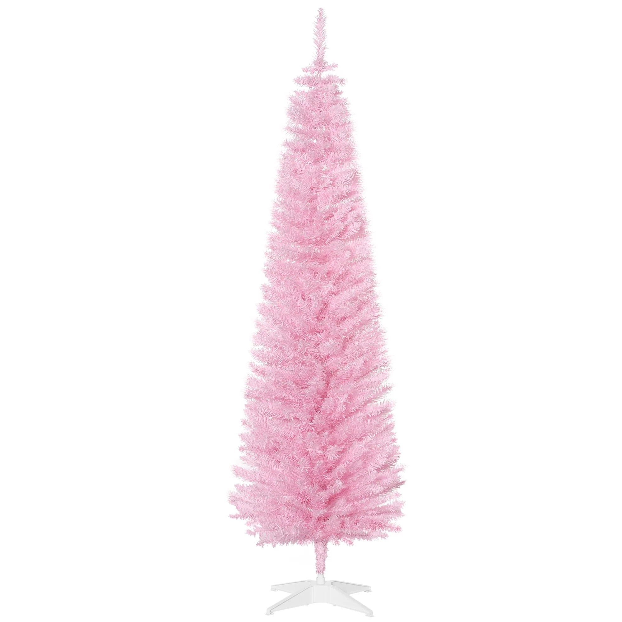 6' Slim Pink Xmas Tree, Unlit Pencil Design with 390 Realistic Branches & Lightweight Stand