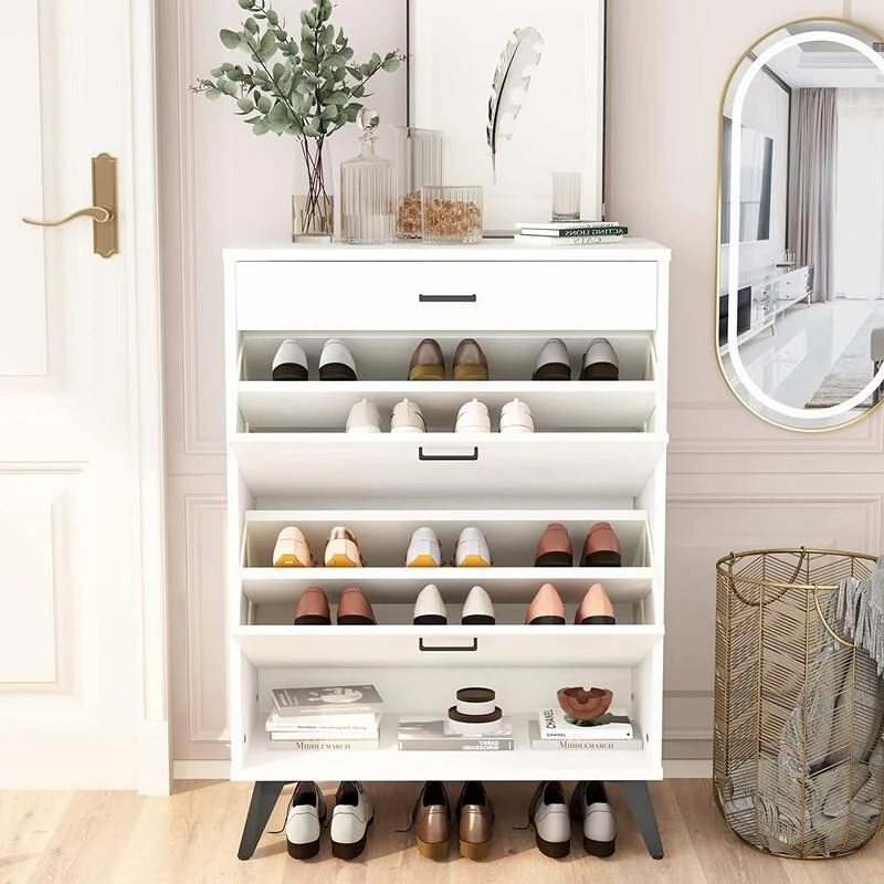 Grondin Modern Contemporary Entryway Shoe Cabinet with Drawers, Interior Adjustable/Removable Panel and Bottom Open Shelf