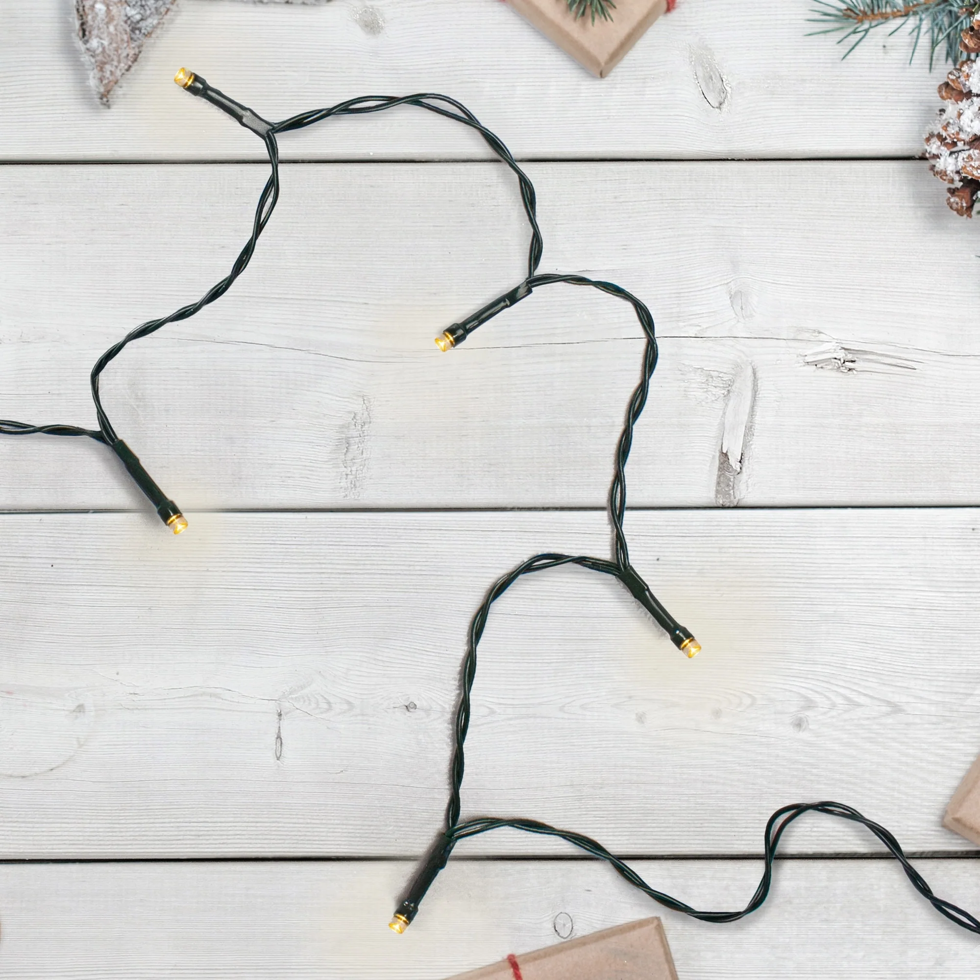 10 B/O Warm White LED Wide Angle Christmas Lights - 3 ft Green Wire