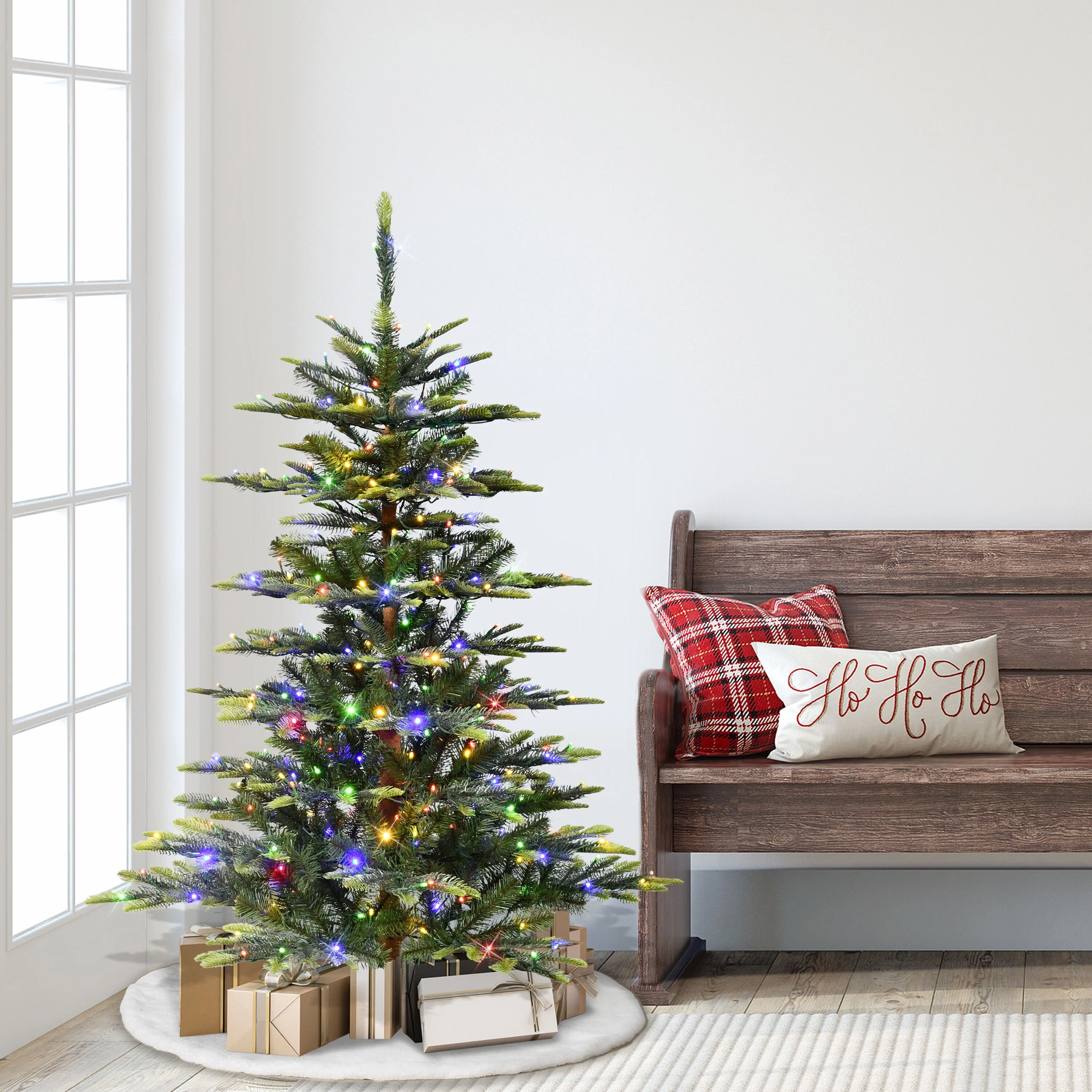 Puleo International 4.5' Pre-Lit Artificial Aspen Fir Tree with Dual-Color LED Lights