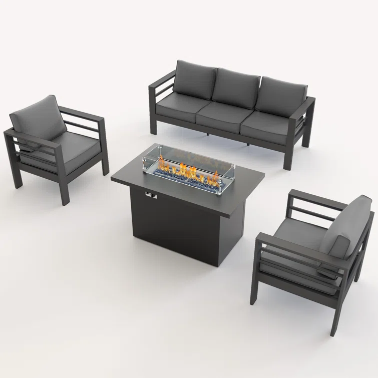 5-Person Sofa Seating Group With Fire Pit Table