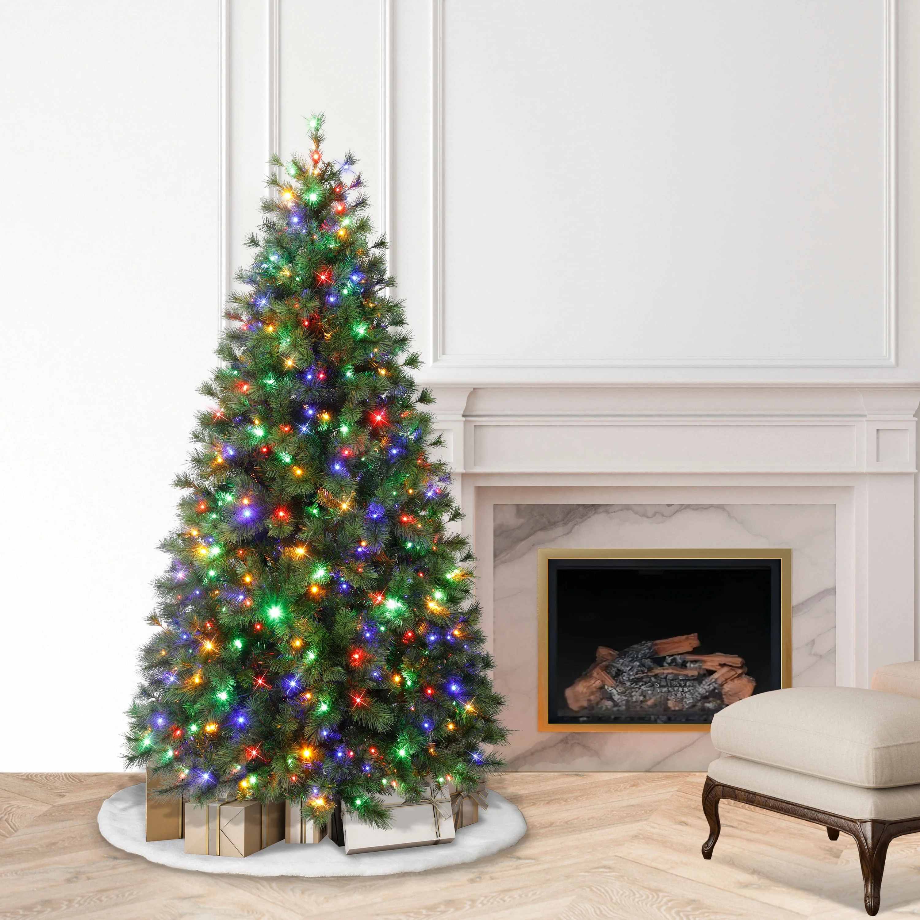 Puleo International 6.5' Pre-Lit Artificial Colorado Pine Christmas Tree with 300 Dual Function LED Lights