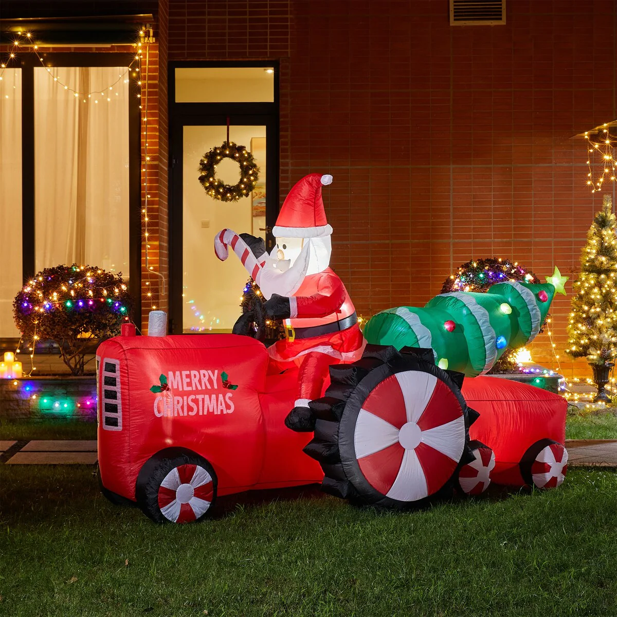 Glitzhome 11FT Lighted Inflatable Santa on Tractor Decor
