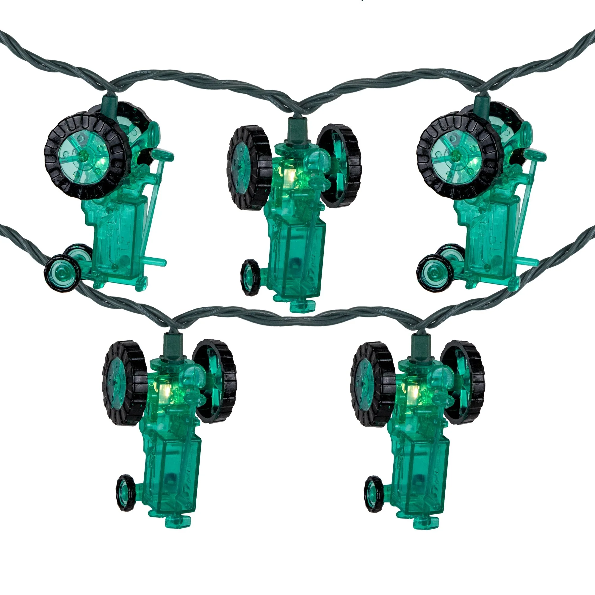 10 Green Tractors Clear White String Light Set - 6' Green Wire