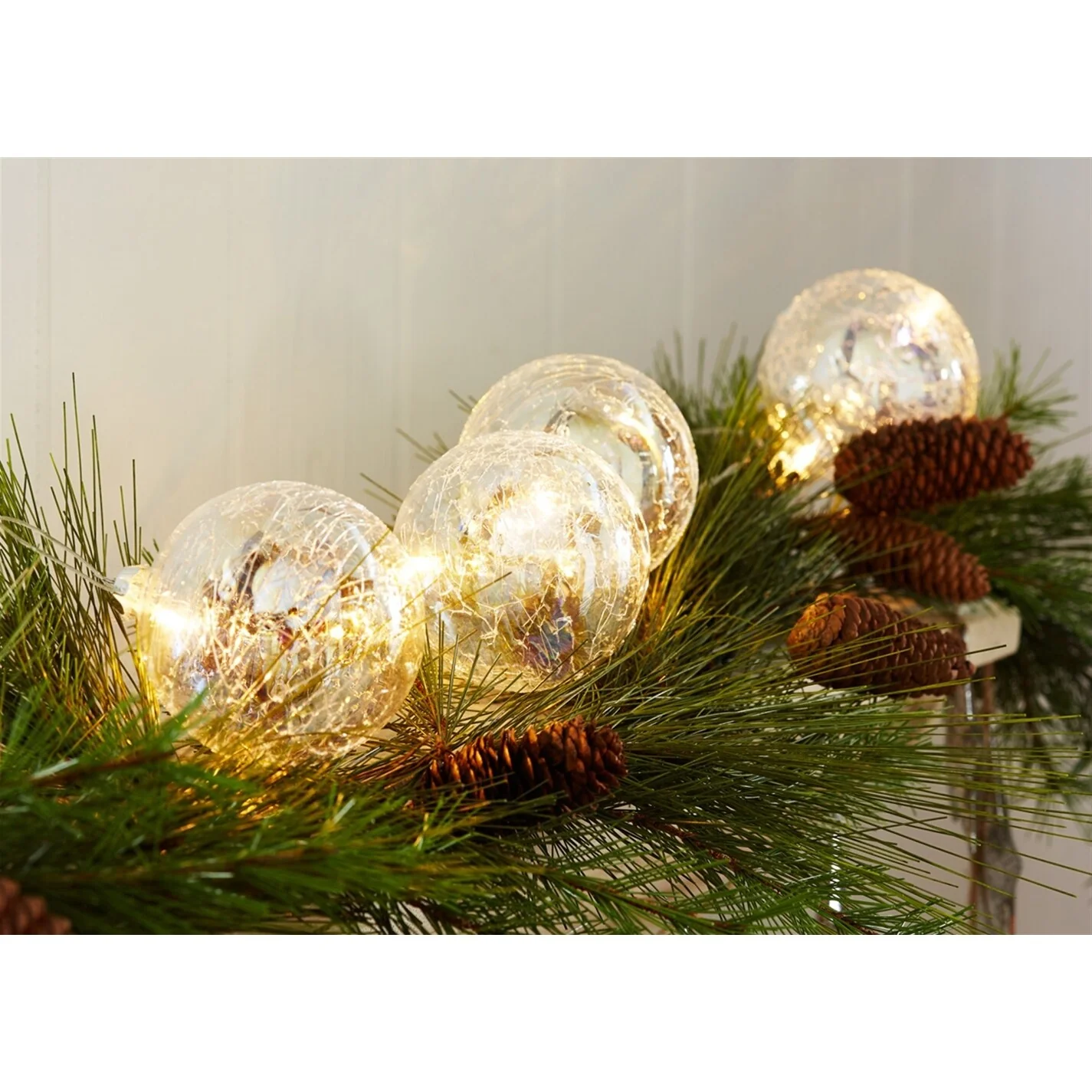 Set of 2 LED Lighted Glass Christmas Ball Ornaments with String Lights 4.5