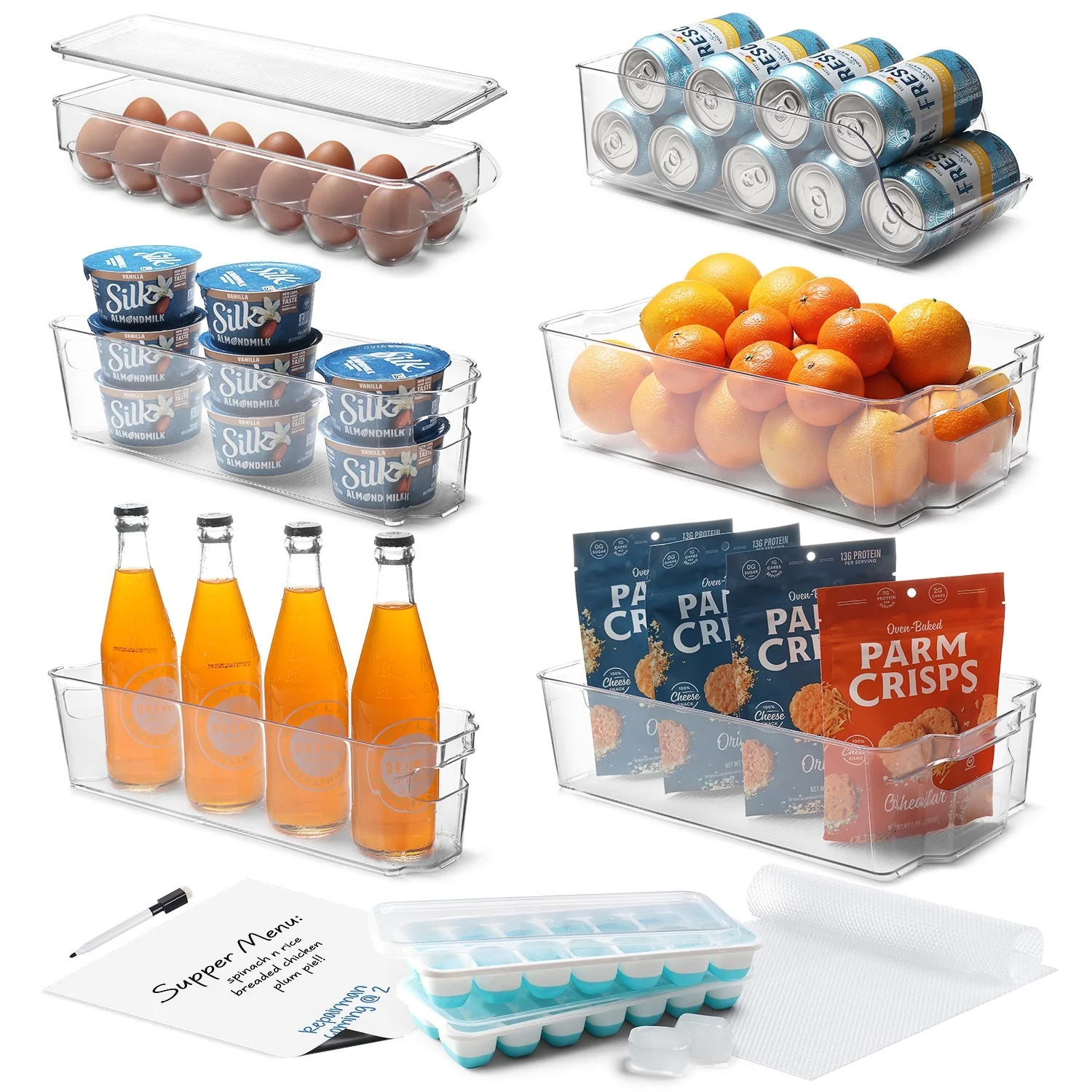 StorageBud Refrigerator Organizer Bins - Stackable Fridge Storage Containers - 14 Piece Set
