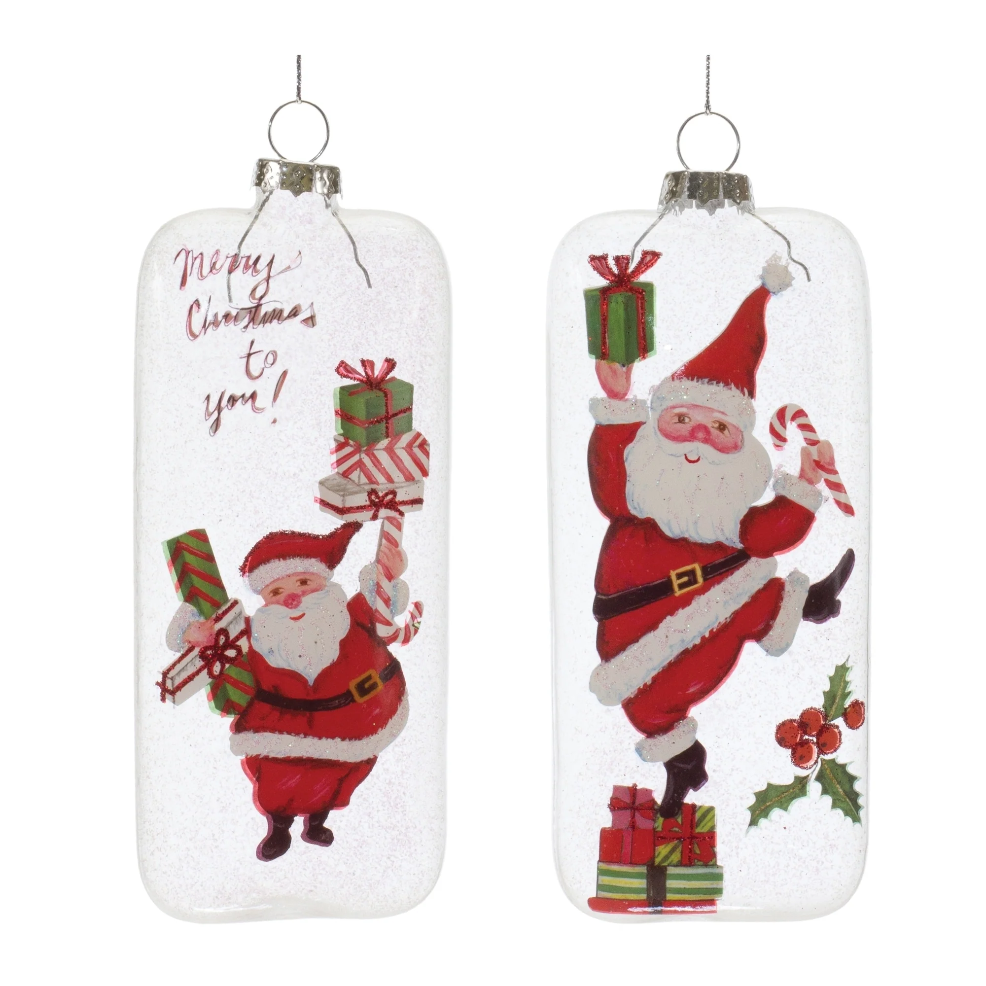Glittered Santa with Present Christmas Tag Ornaments - 8.5