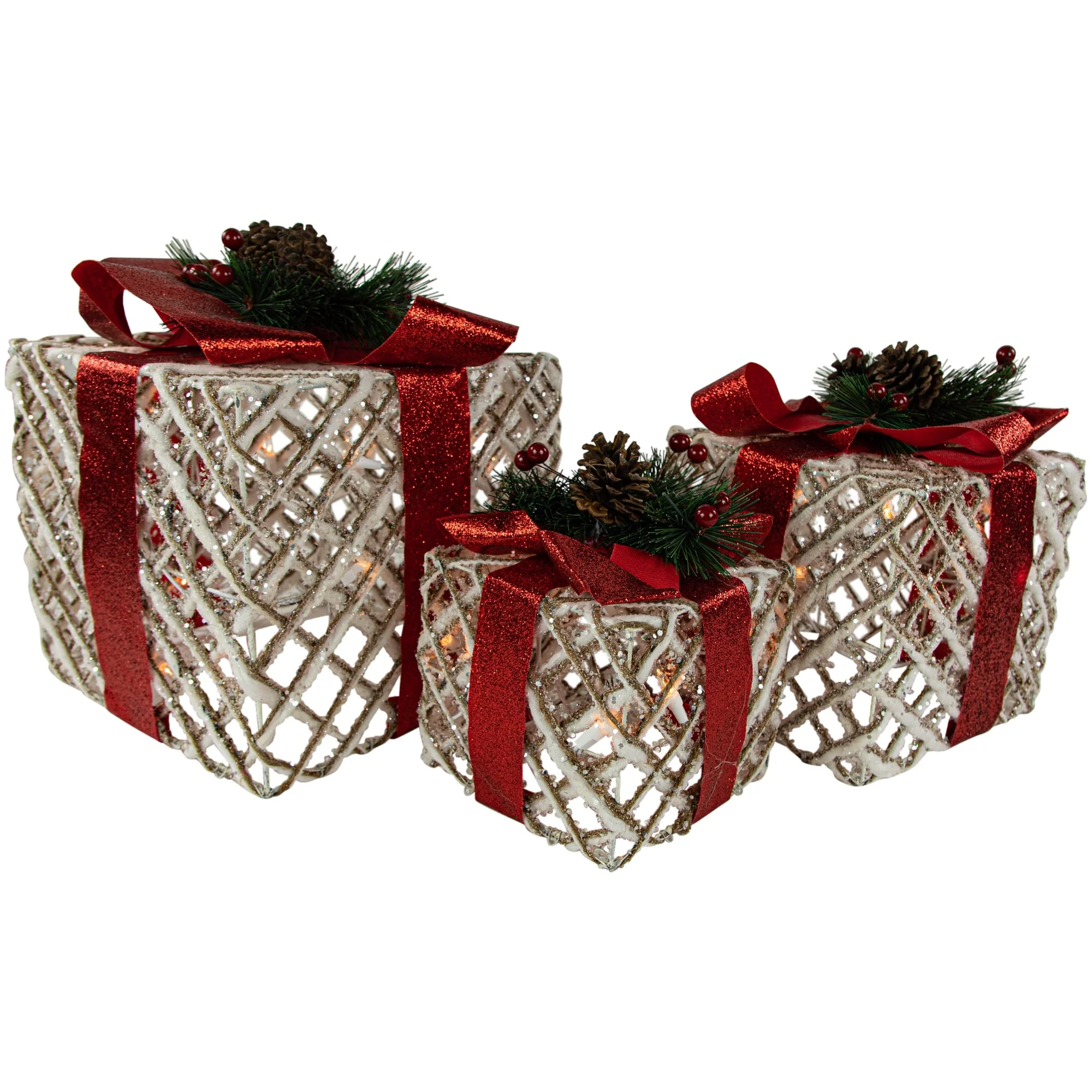 Set of 3 Lighted White Rope Gift Box Christmas Decorations 9.75