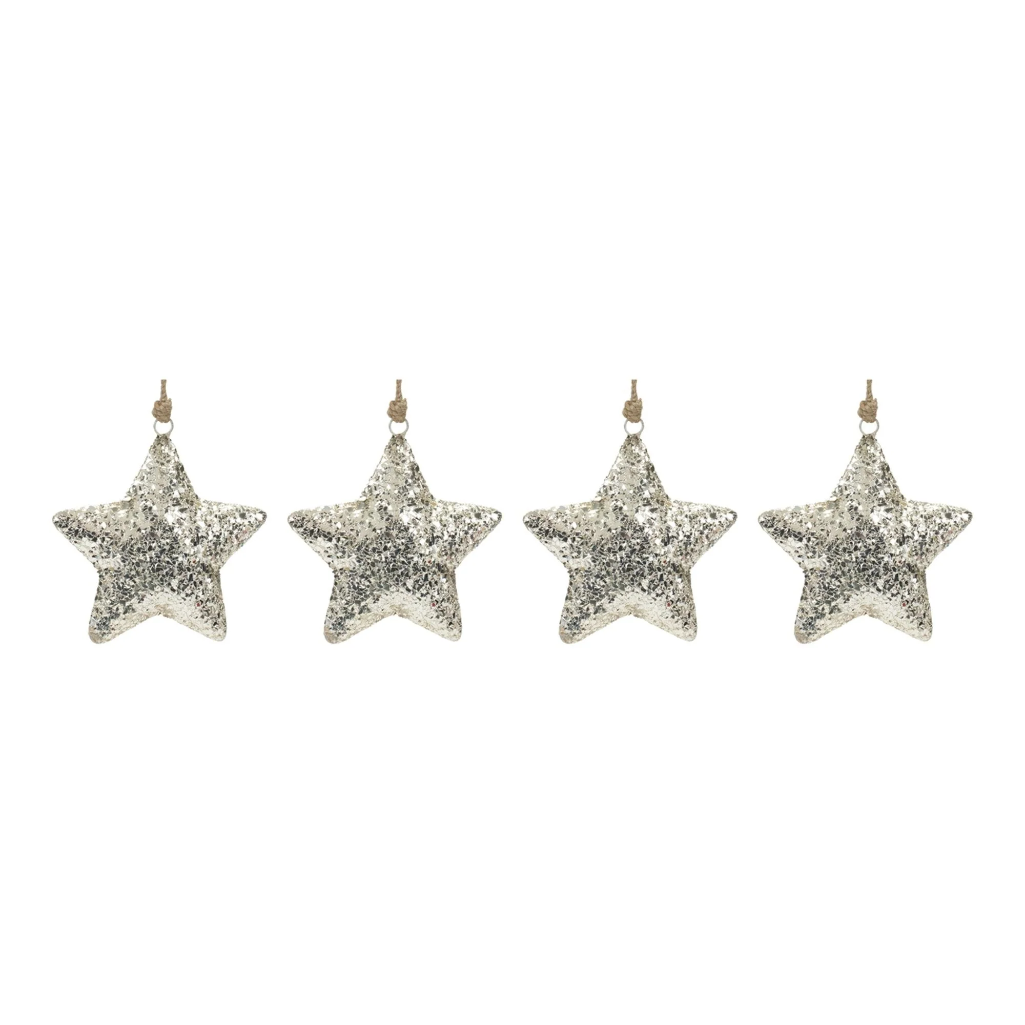 Set of 4 Silver Mosaic Christmas Star Ornaments 6.5