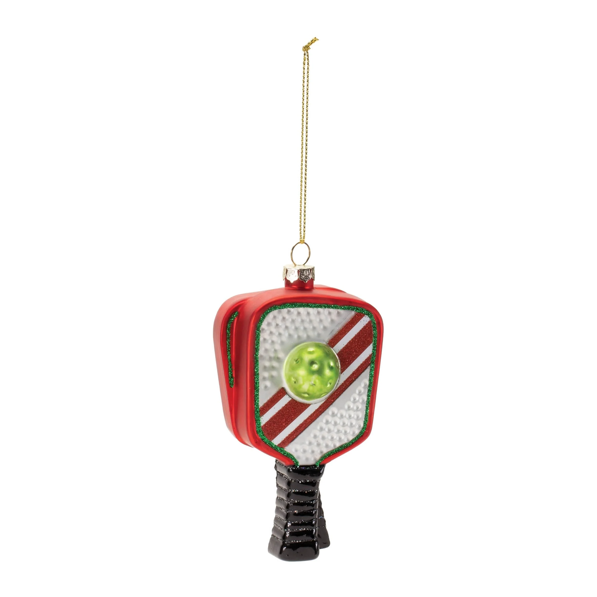 Pickleball Racket Tree Ornaments Glass Holiday Set of 6 - 2.25” x 1.25” x 5”
