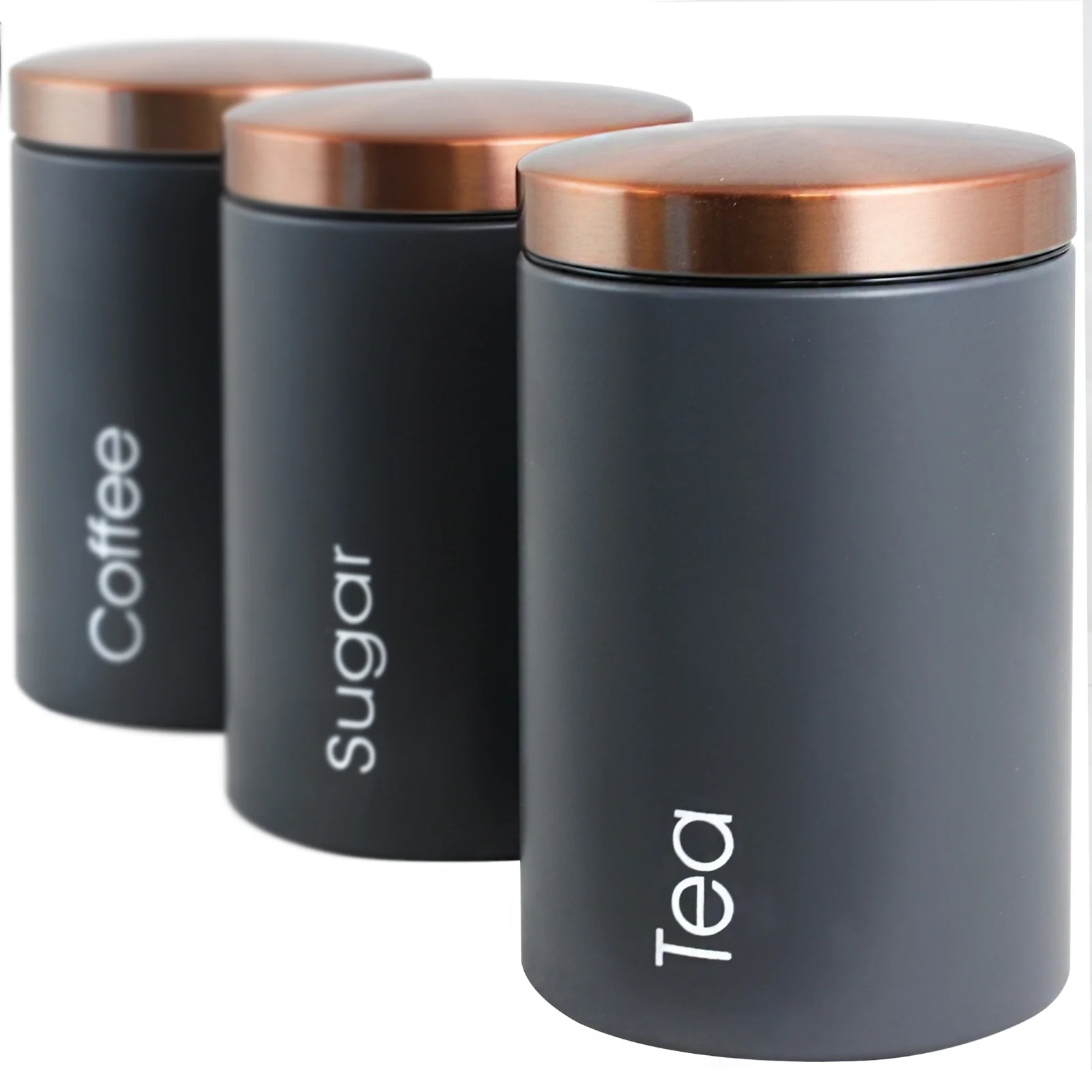Modern Home Sugar, Coffee and Tea Can Storage Set with Lids in Charcoal Gray