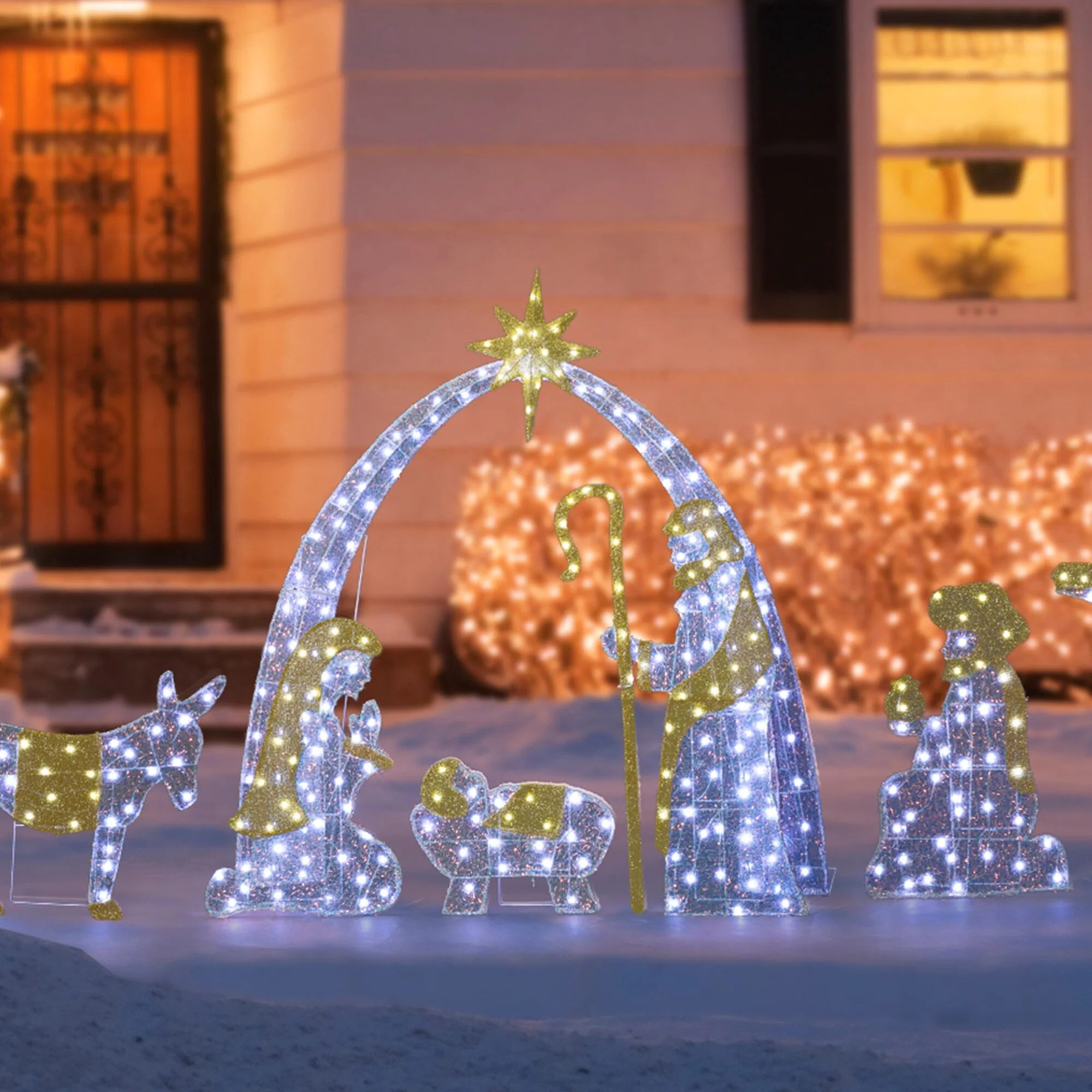 Glitzhome S/11 Christmas 2D Iridescent Fabric Nativity Lighting Decor