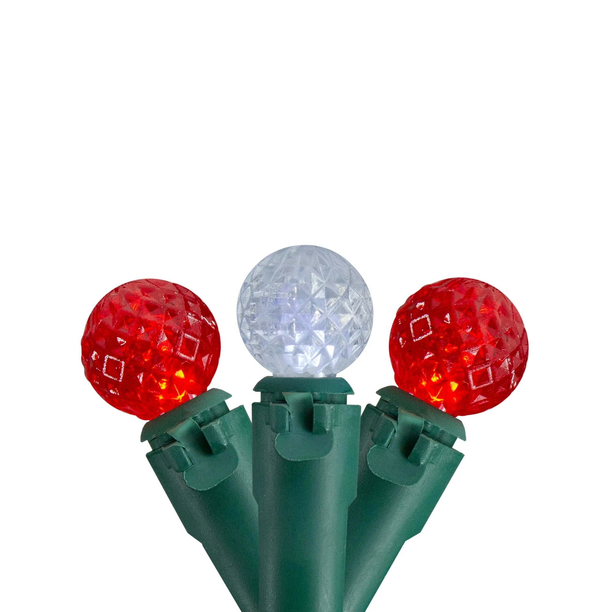 50 Count Red and White LED G12 Berry Christmas Lights, Green Wire