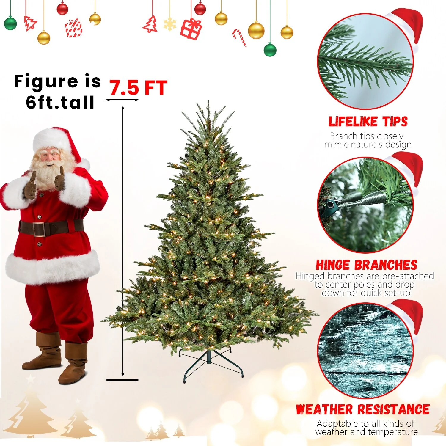 7FT Realistic Artificial Christmas Tree, Advanced PE+PVC Douglas Fir with Foldable Stand and 2257 Tips