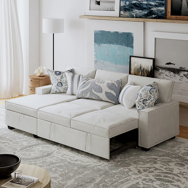 Sendera Upholstered Pull Out Sleeper Sofa & Chaise with Storage (Right)