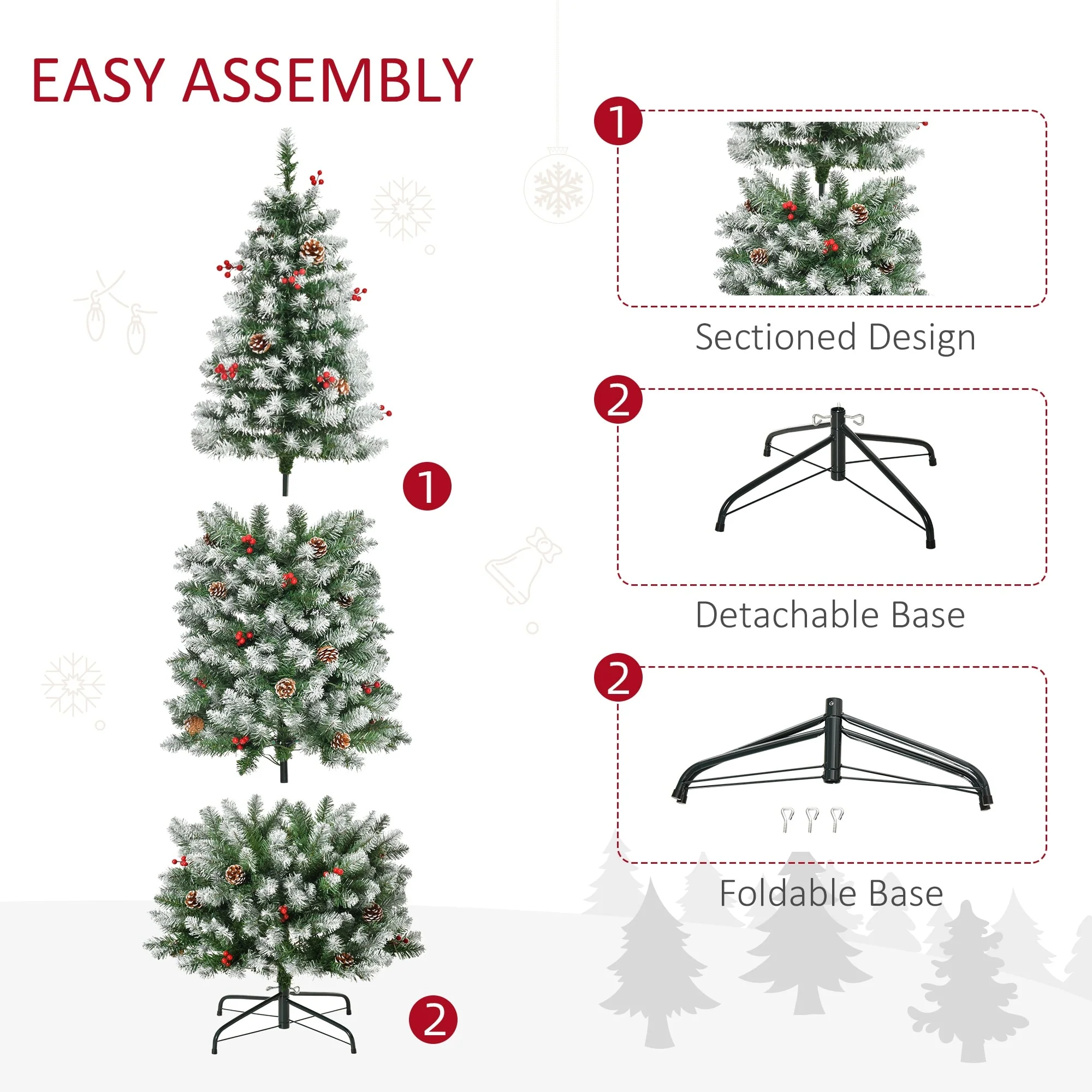 6' Snow-Flocked Slim Pine Artificial Christmas Tree with 618 Branch Tips and 300 LED Lights