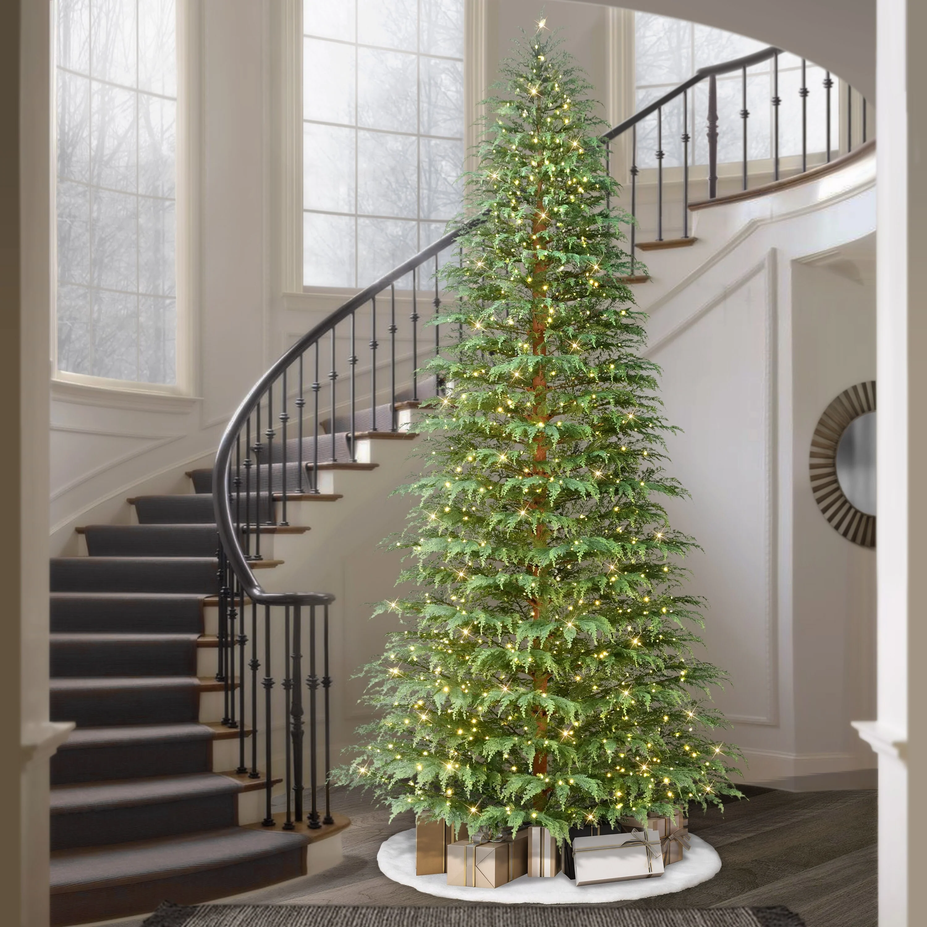 Puleo International 12' Pre-Lit Artificia Cypress Christmas PE Tree with LED Rice Lights
