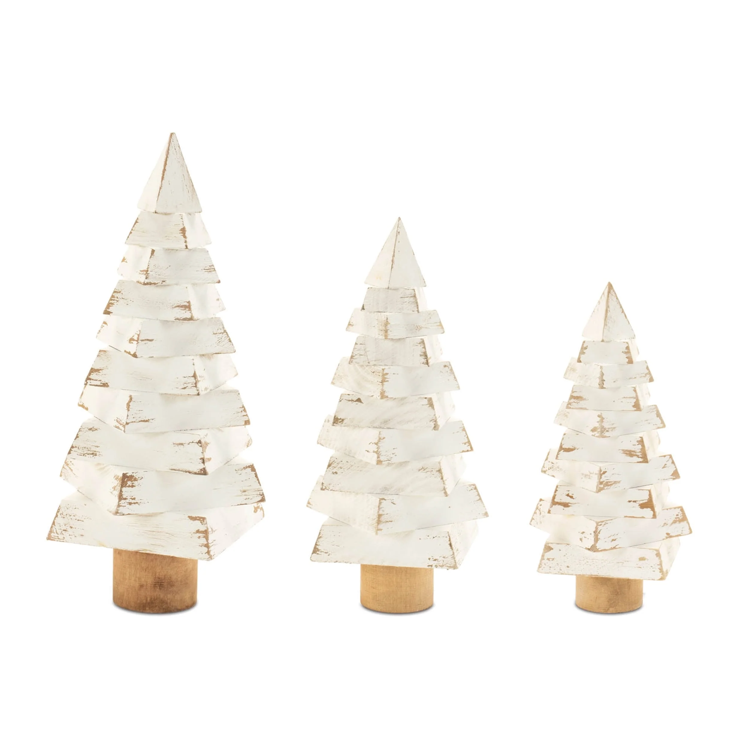 Fir Wood Trees with Washed Finish and Rustic Grain Base Set of 3 - 6.25” x 6.25” x 13.5” (L x W x H)