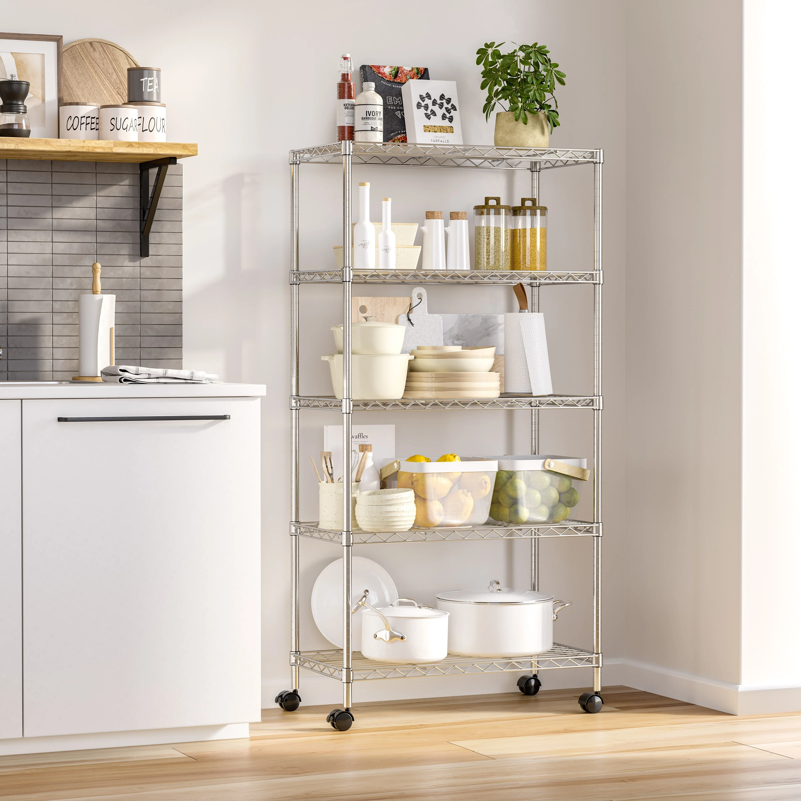 Seville Classics 5-Tier Steel Wire Shelving with Wheels, 30