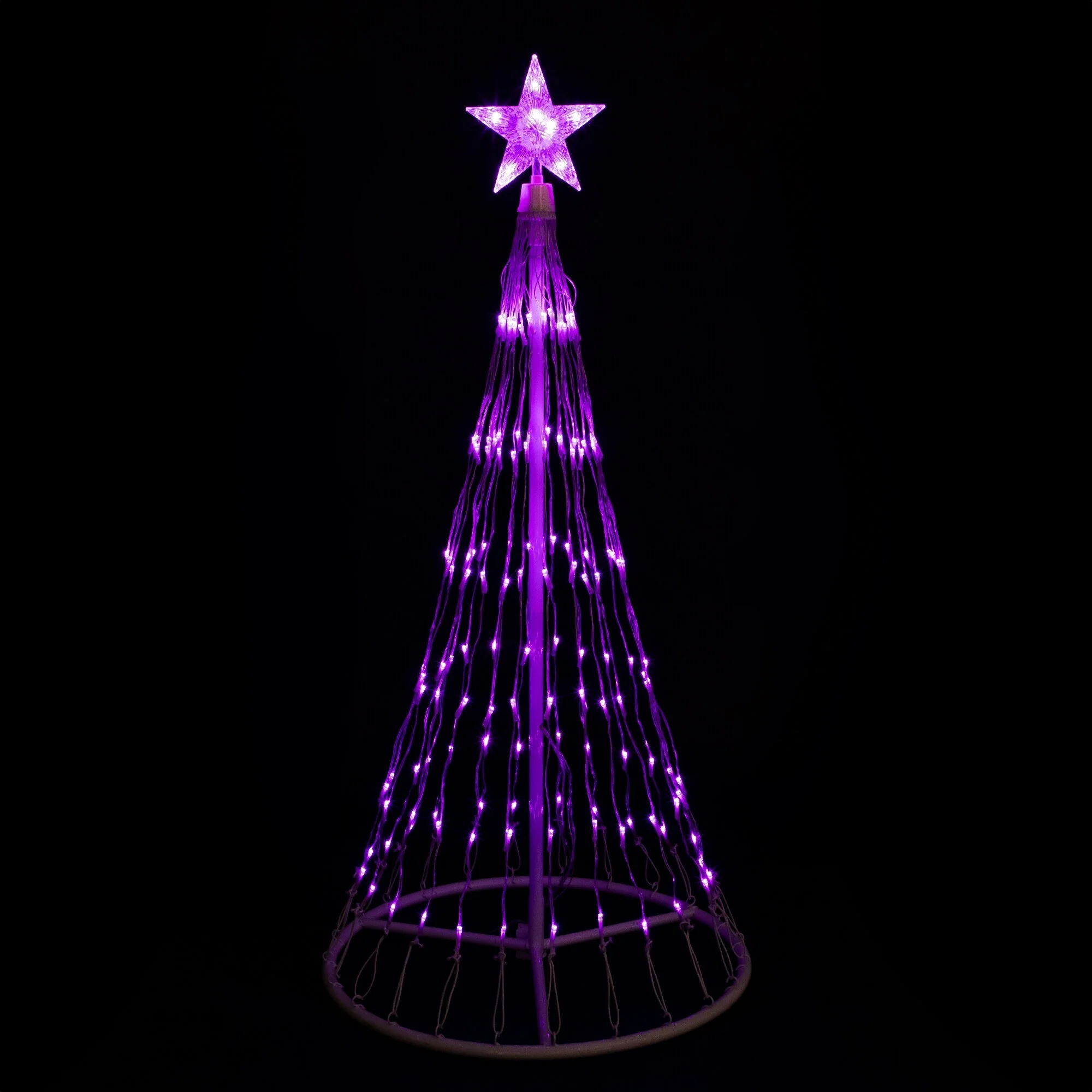 LED Lighted Christmas Cone Tree with Star Outdoor Decoration - 4' - Purple