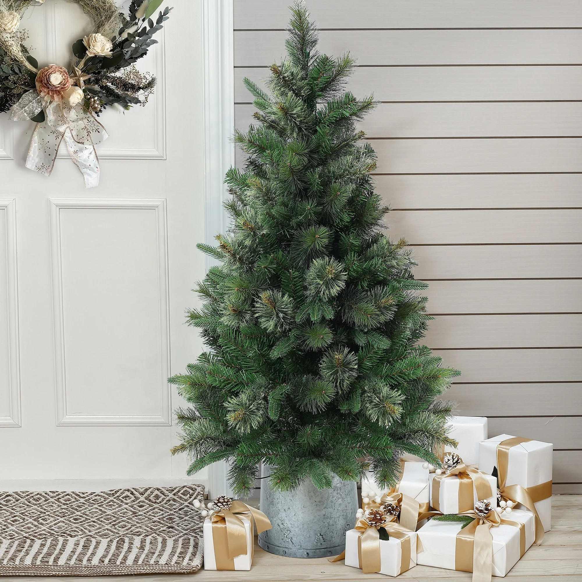 4Ft Pre-Lit Artificial Christmas Pine Tree with Metal Pot - 48