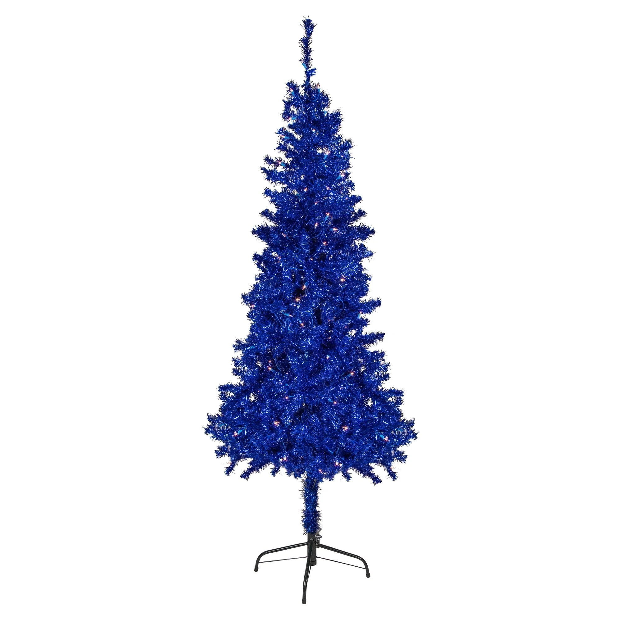 6' Pre-Lit Blue Artificial Tinsel Christmas Tree, Clear Lights - 6 Foot
