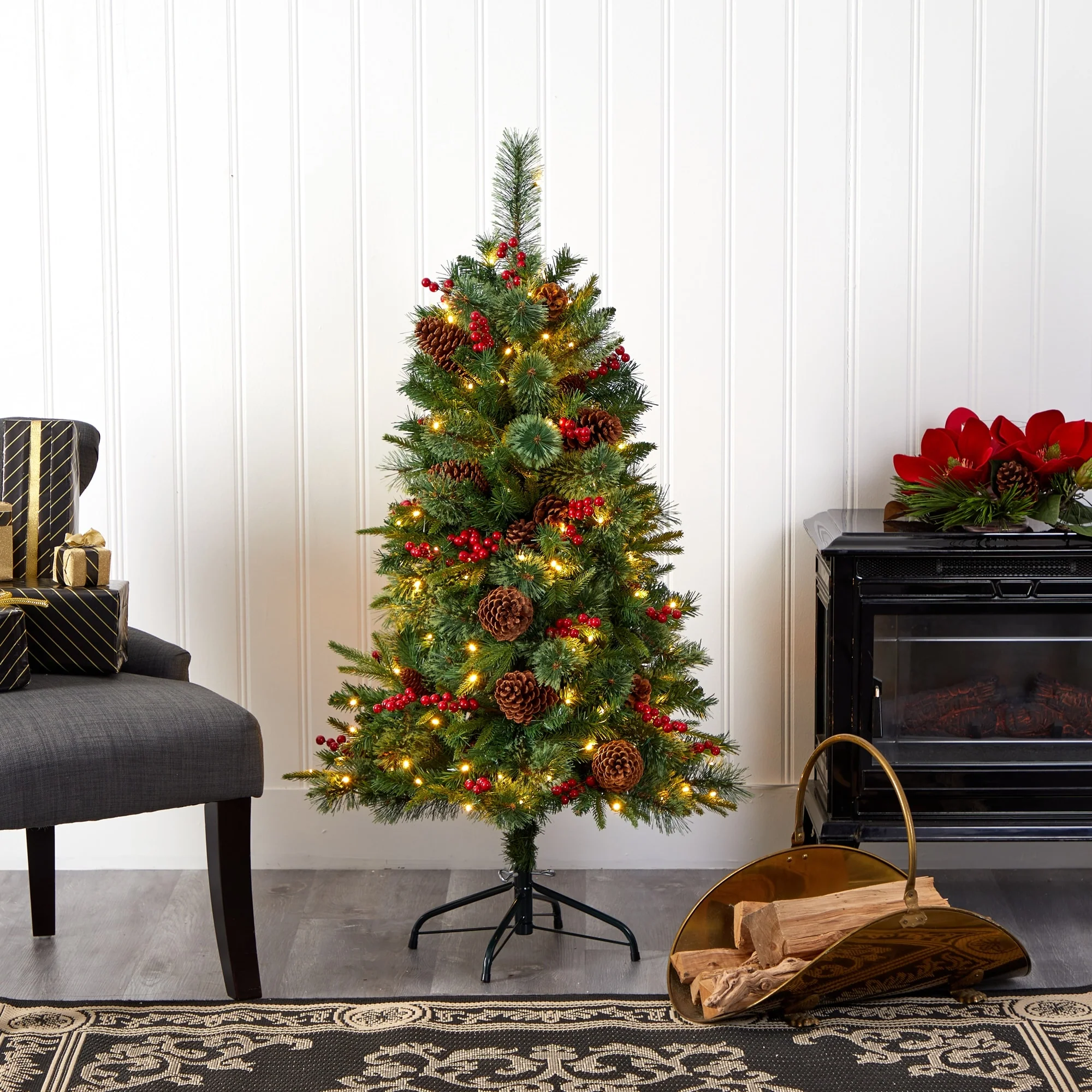 4’ Norway Cone Berry Pine Artificial Christmas Tree Clear LED - 3 Foot