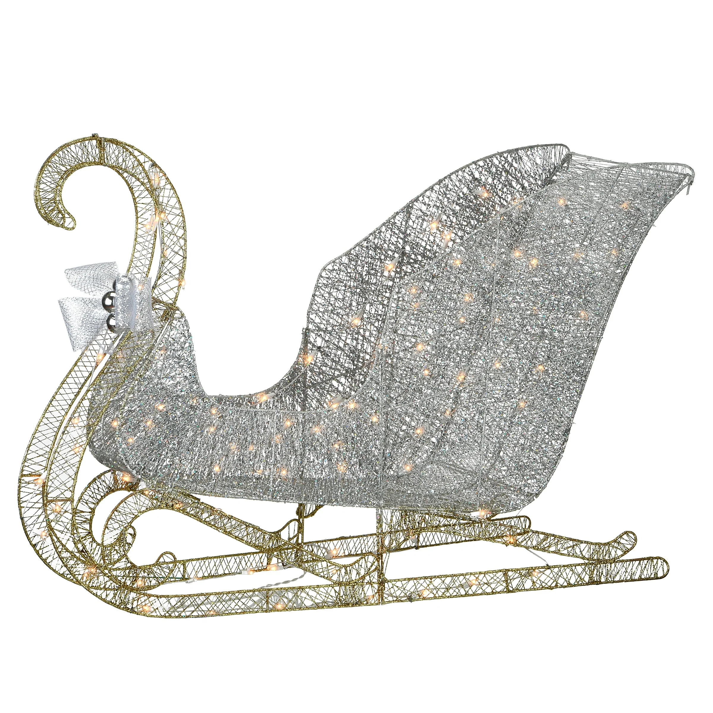 National Tree Company 4 ft. Santa's Sleigh with Clear Lights - Silver - 4 ft