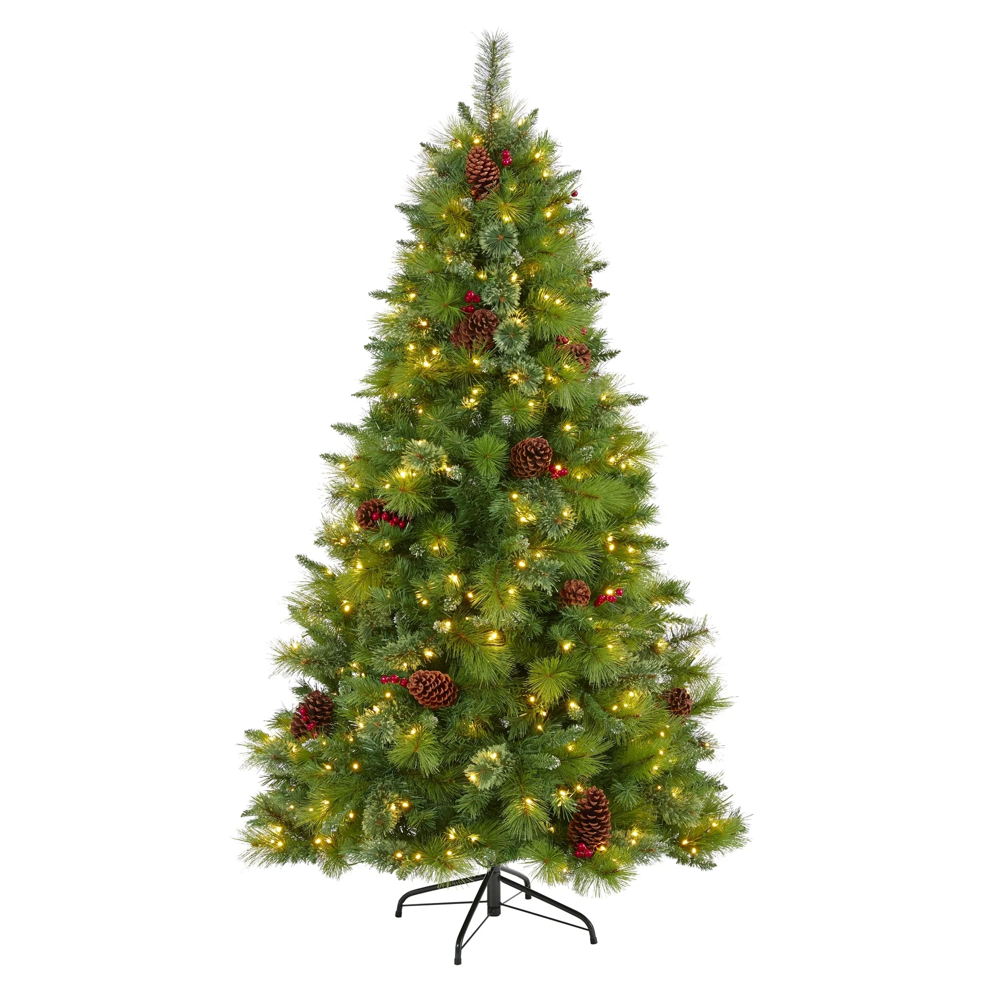 6’ Pre-Lit Montana Pinecones Berries Artificial Christmas Tree, Warm Clear LED Lights - 6 Foot