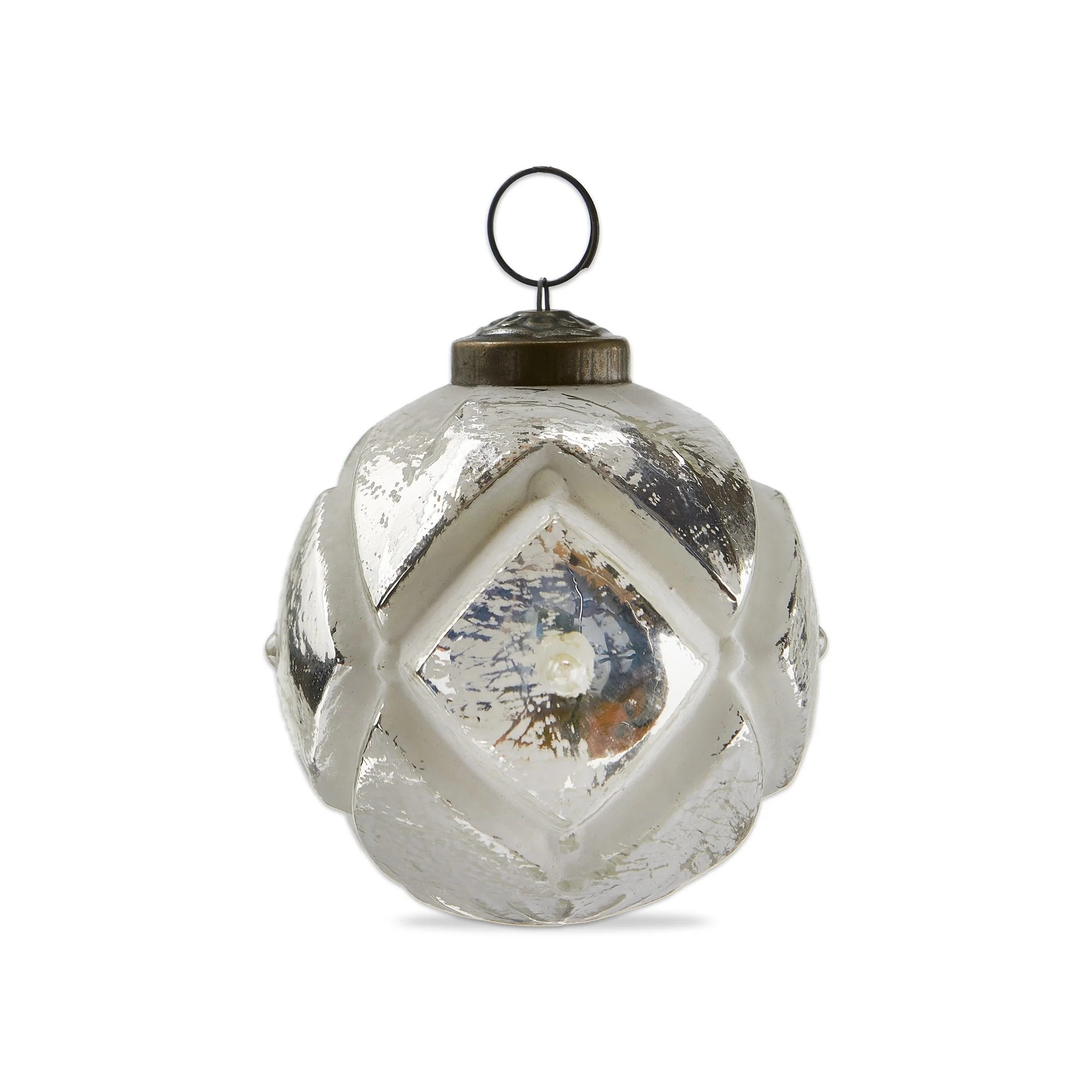Antique White Geo Ornament 3 Inch