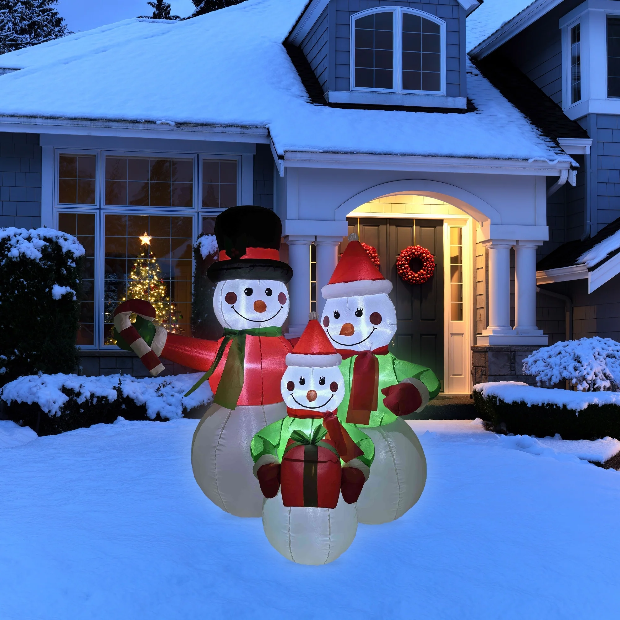 Lighted Inflatable Family of Snowman Outdoor Christmas Decoration - 4' - White
