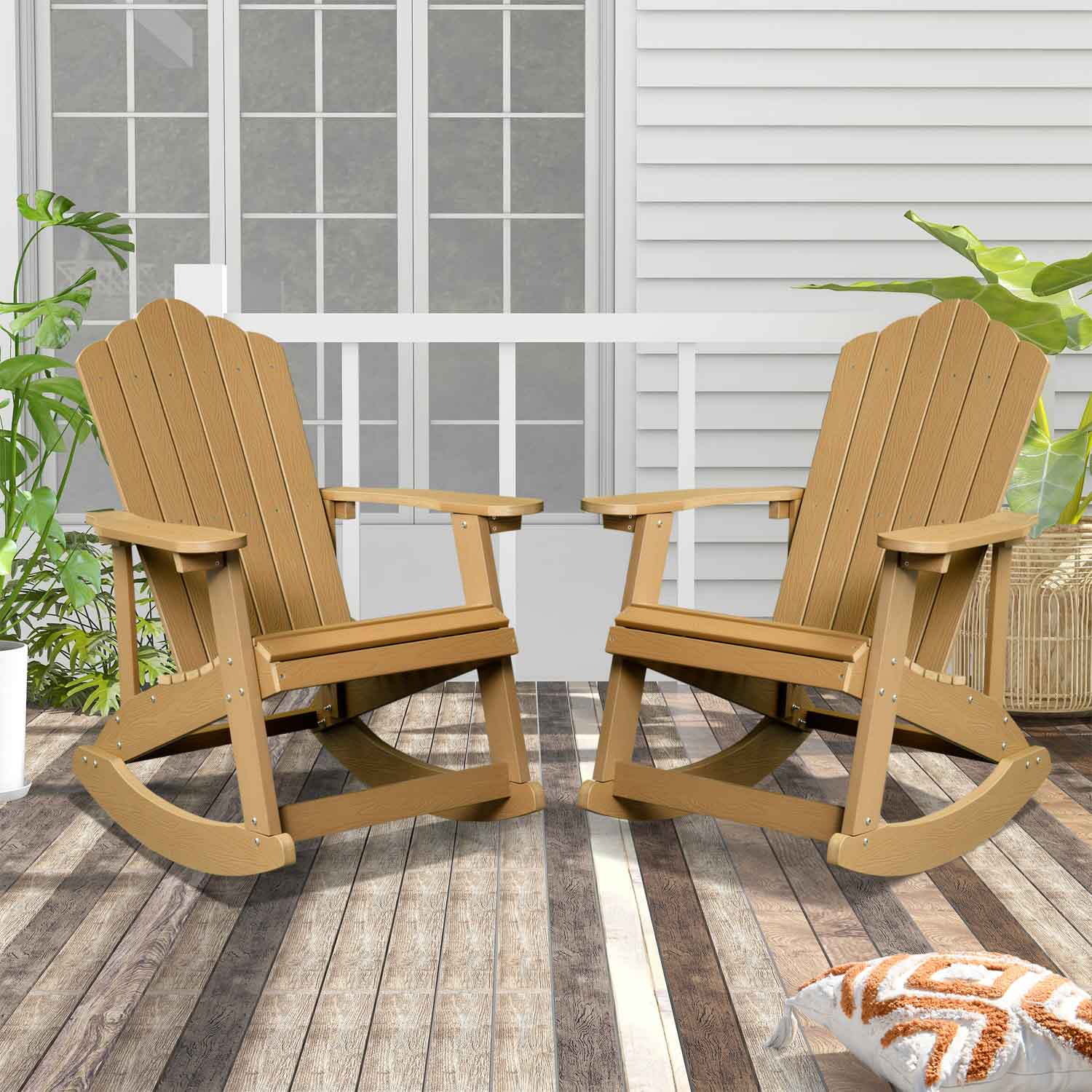 Ovios Rocking Adirondack Chair 2-Piece Waterproof Plastic Frame