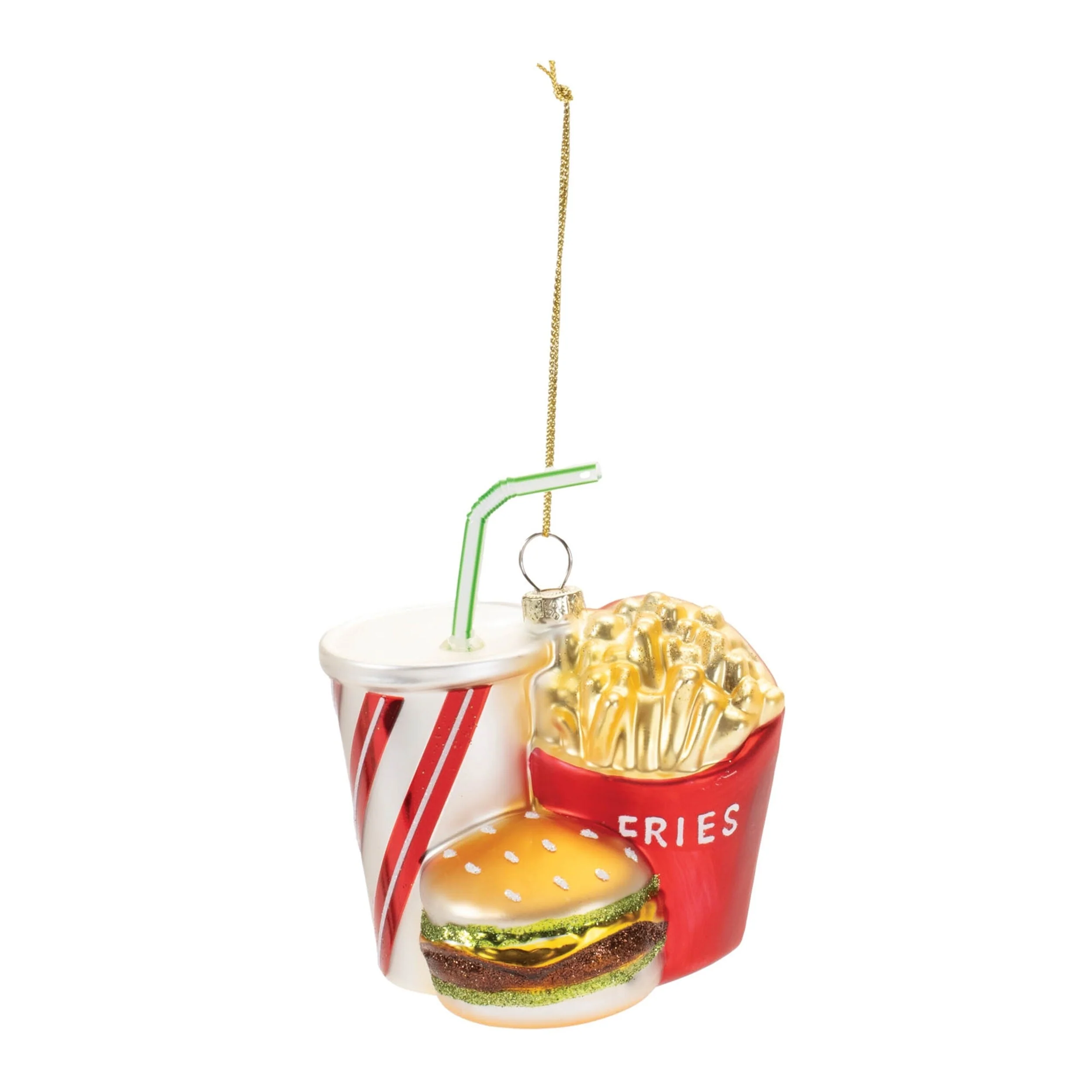 Glass Burger Fries Drink Ornaments Set of 4 for Christmas Tree - 4.5