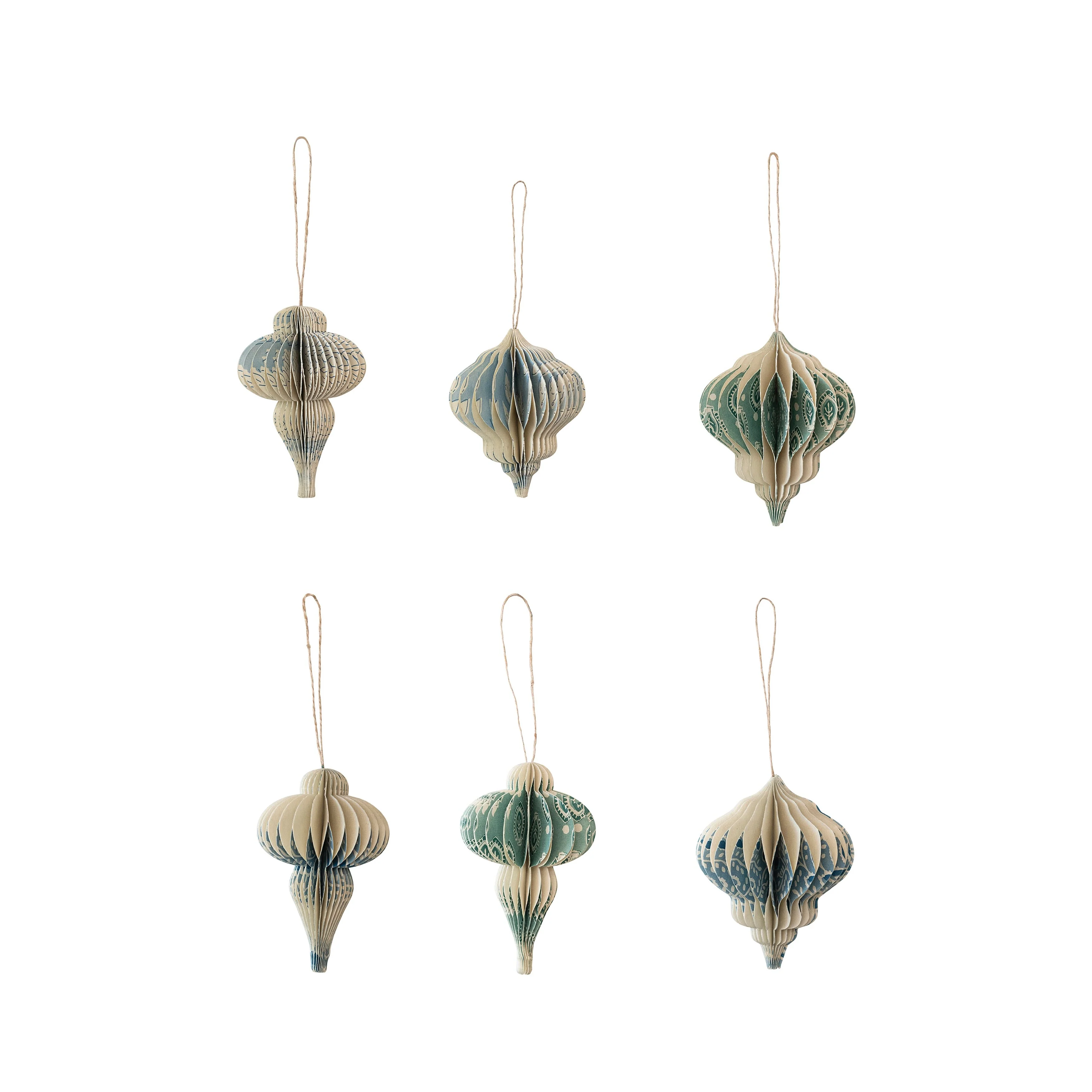 Paper Folding Honeycomb Finial Ornament with Various Pattern, Set of 6