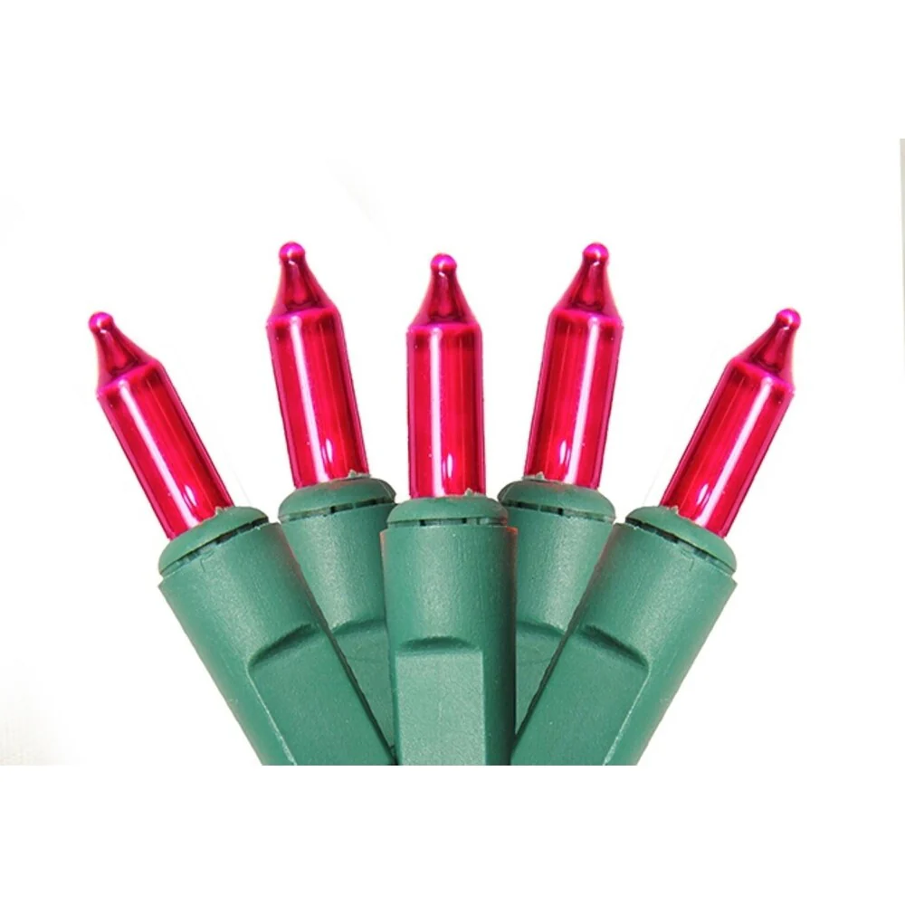 Set of 50 Super Bright Pink Mini Christmas Lights - Green Wire