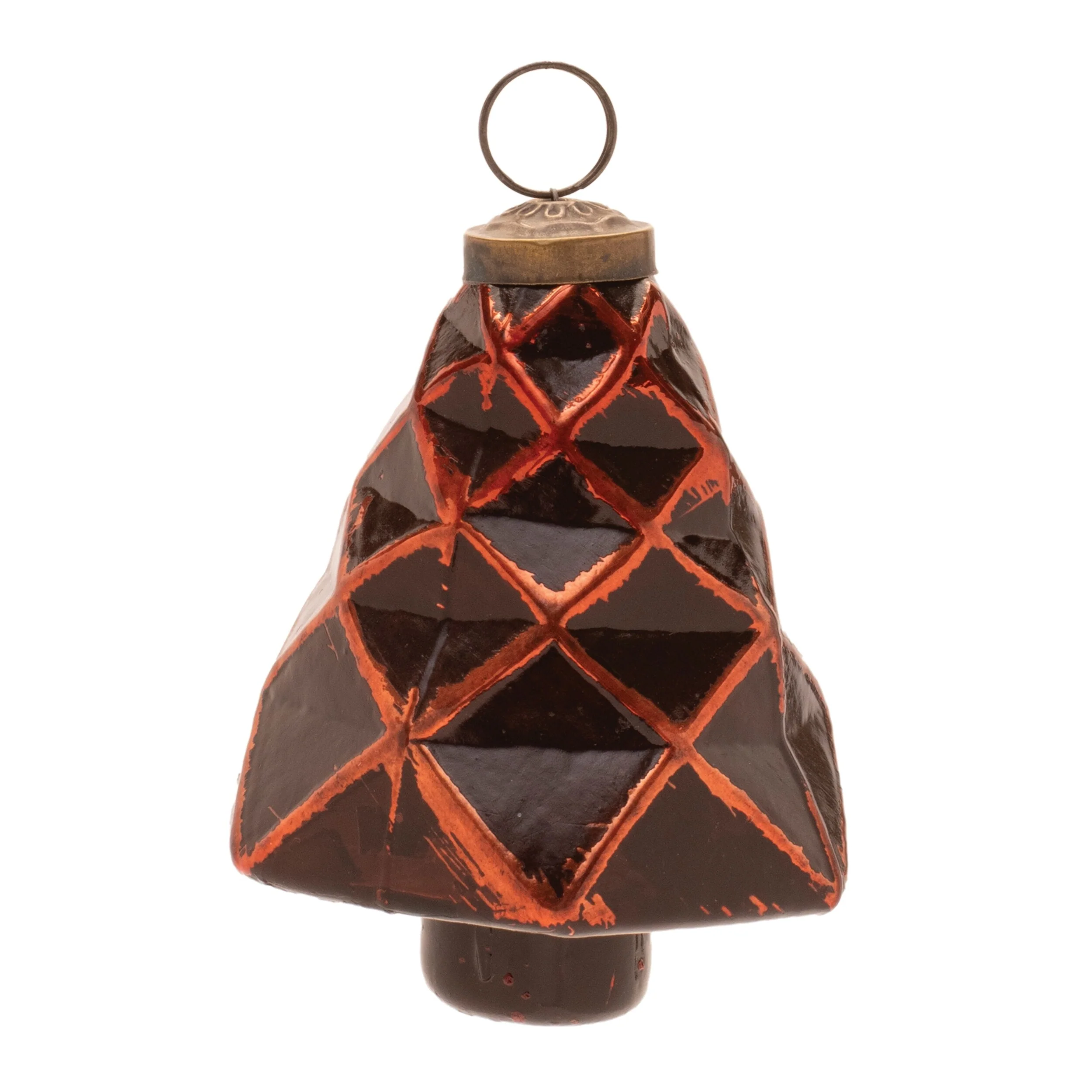 Red Glass Tree and Onion Ornaments with Brass Caps Set of 6 Glossy Decor - 3” x 3” x 4” (L x W x H)