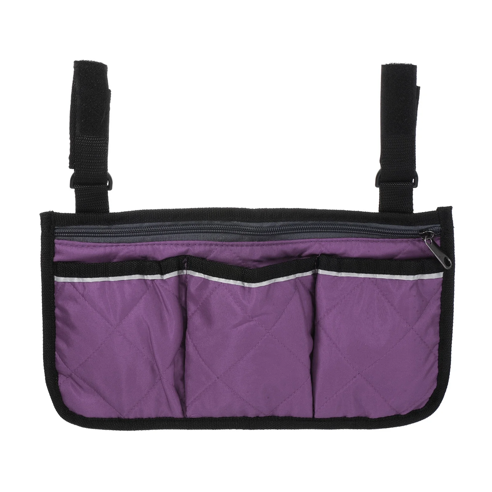 Chair Armrest Organizer, 4 Pockets Book Holder with Straps, Purple