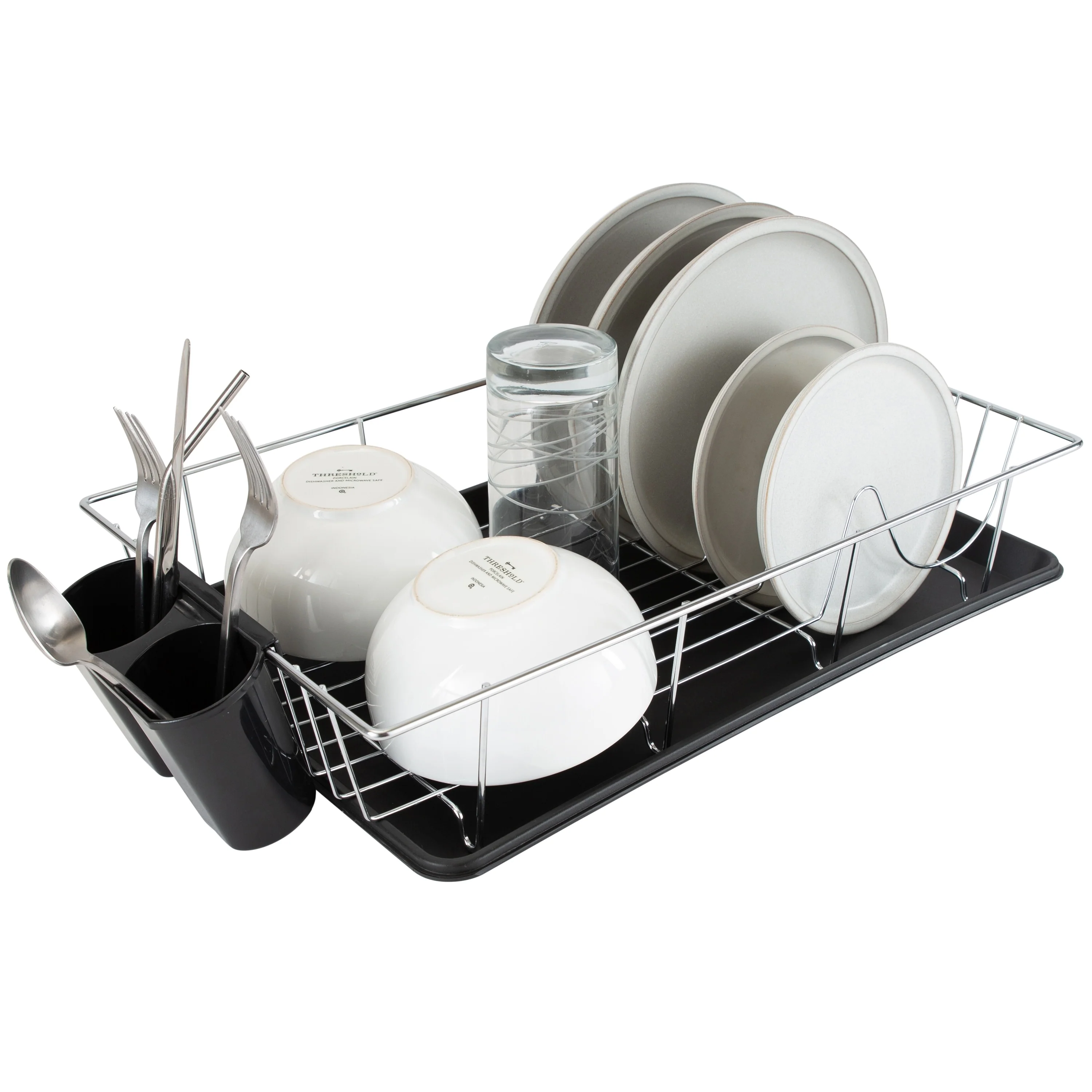 Simply Kitchen Details Chrome and Black Iron 3-piece Dish Rack With Tray - 19