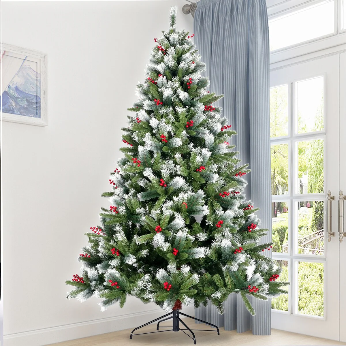 7.5FT Artificial Flocked Tree with 1145 Tips and Foldable Stand