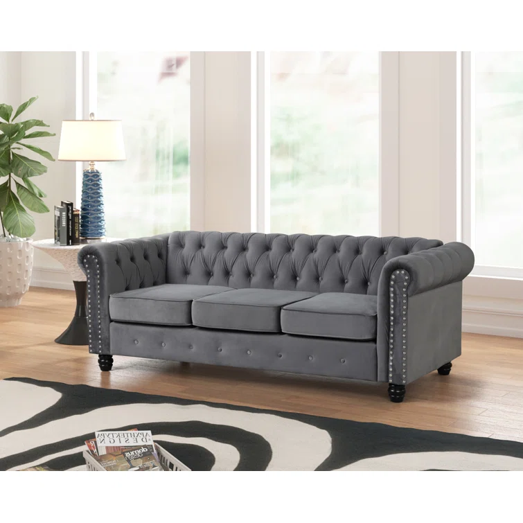 Neillsville 81" Linen Rolled Arm Chesterfield Sofa
