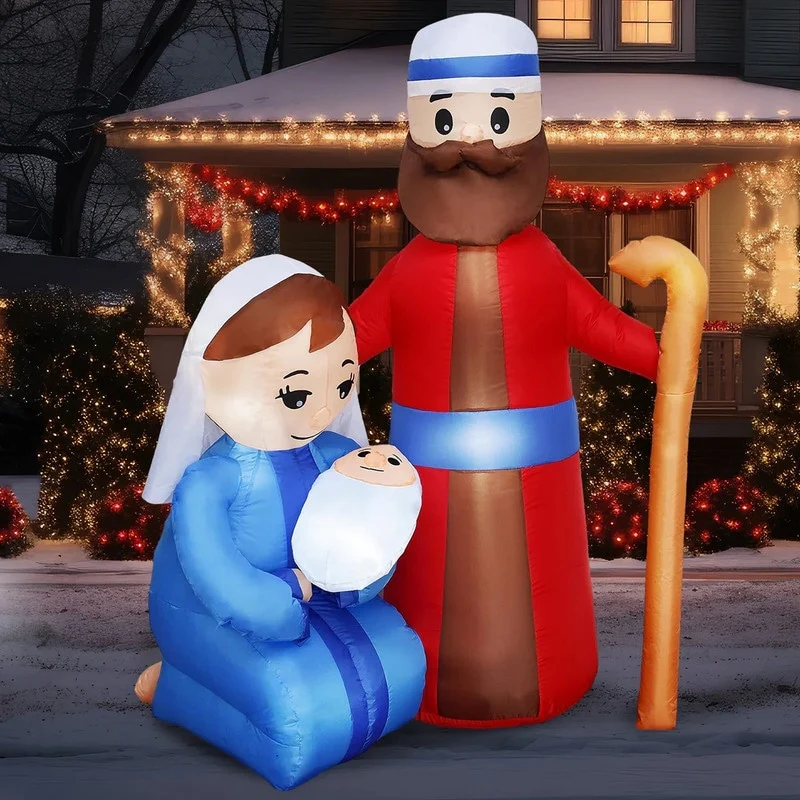 Joyfy 6 FT Tall Christmas Inflatable Jesus Family Decoration with Built-in LEDs, Blow Up Inflatables