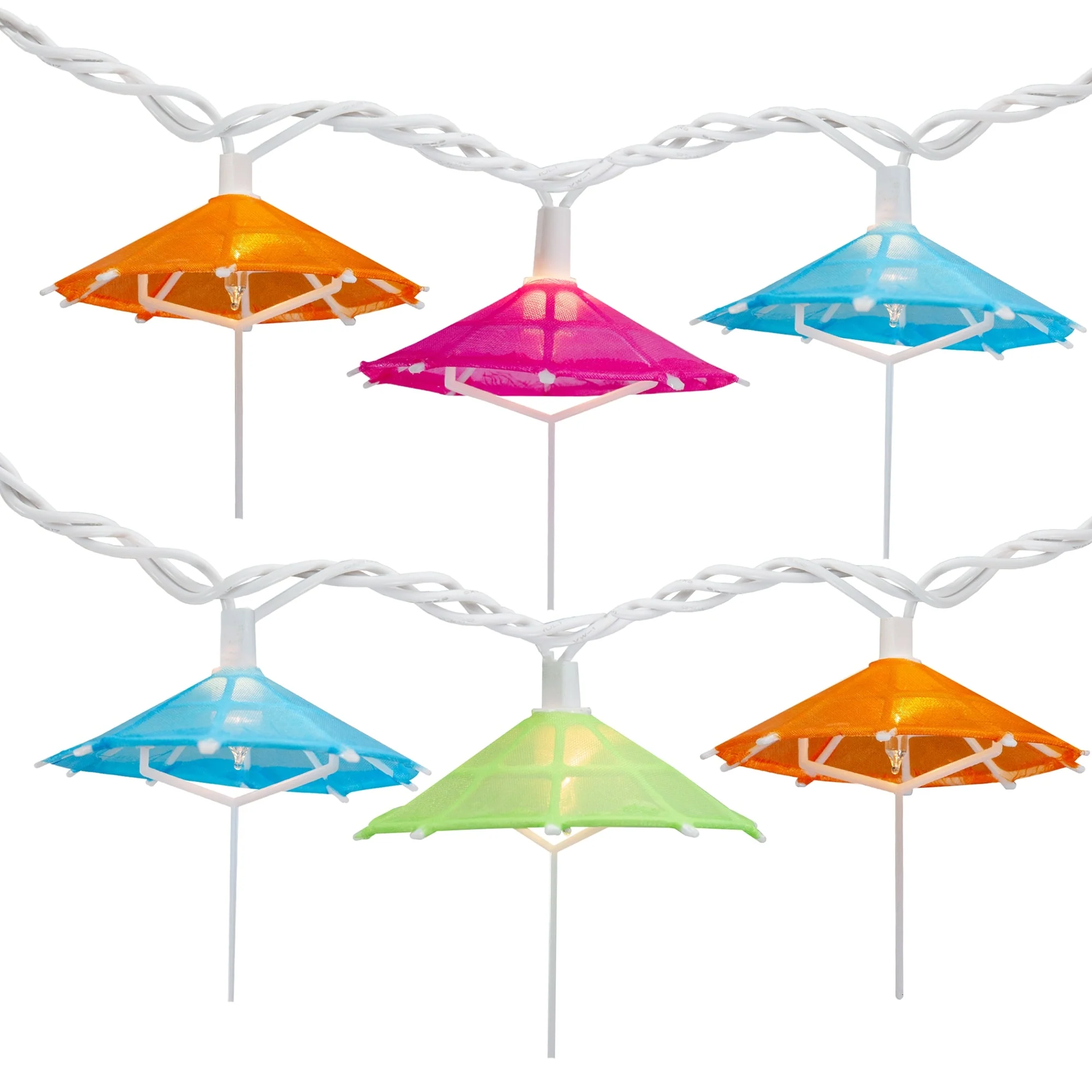 10 Colorful Drink Umbrella Novelty String Lights, 6.5 ft White Wire