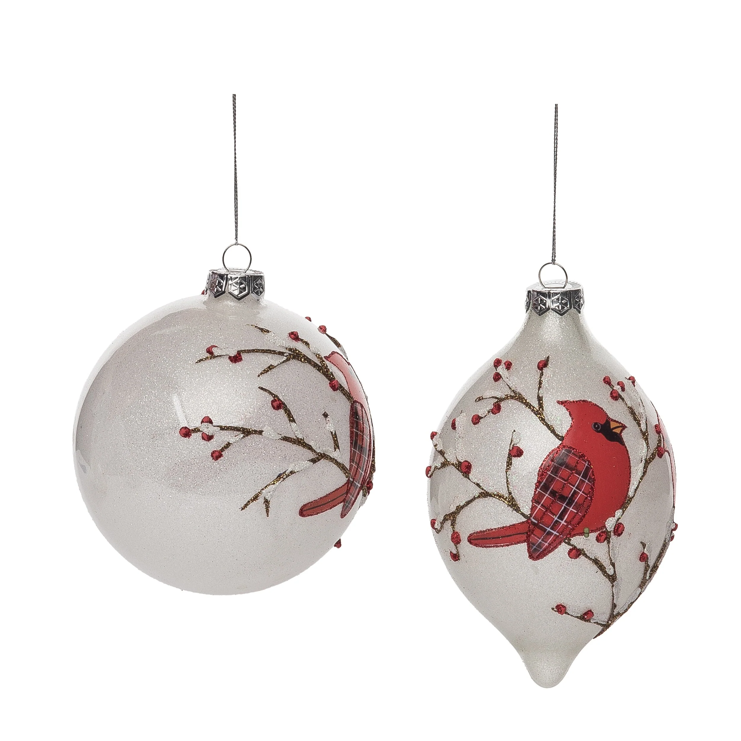 Transpac Glass 5.5 in. Multicolored Christmas Painted Cardinal Ornament Set of 2