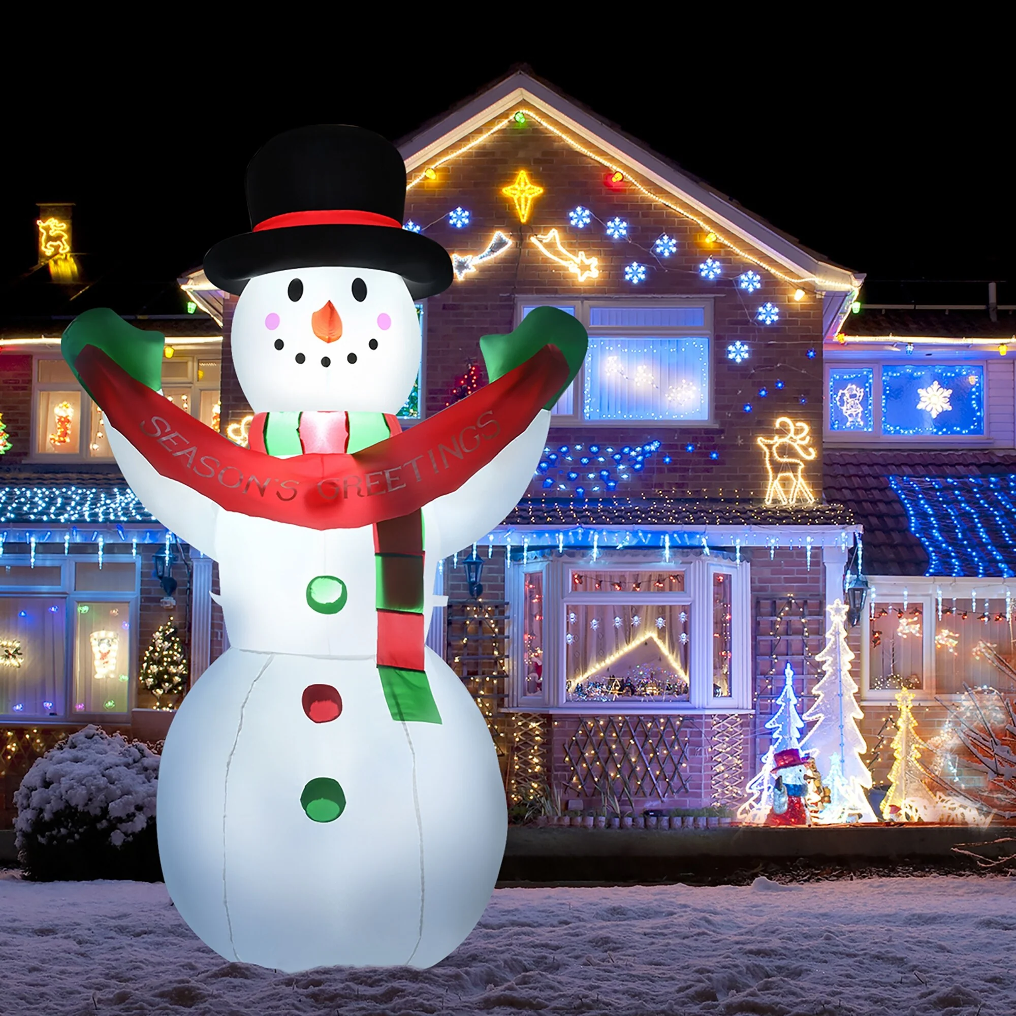 Costway 6 FT Inflatable Christmas Snowman w/ LED Lights Blow Up - White/Red - 6 FT